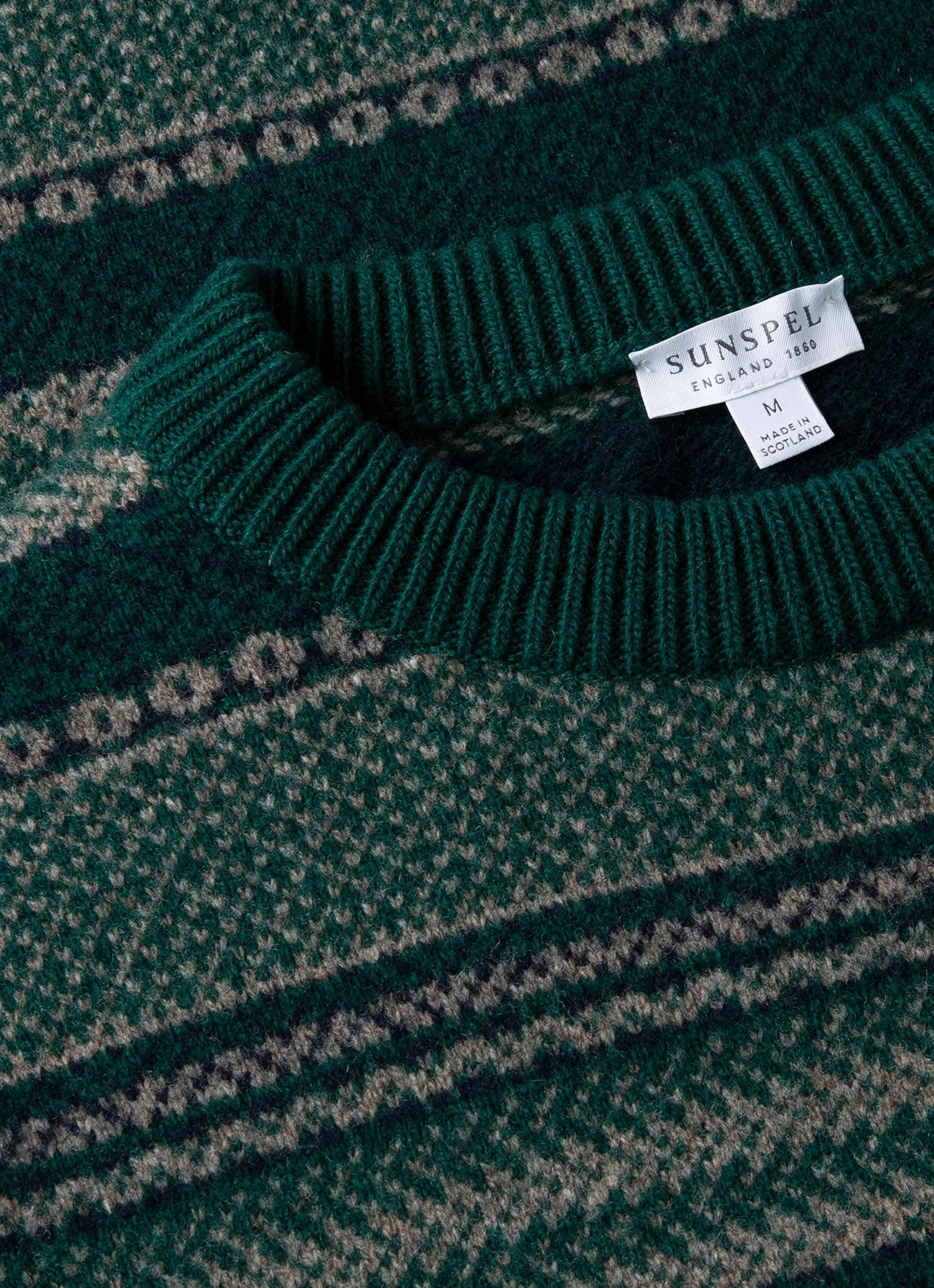 Men's Lambswool Fair Isle Jumper in Holly Green - Image 4