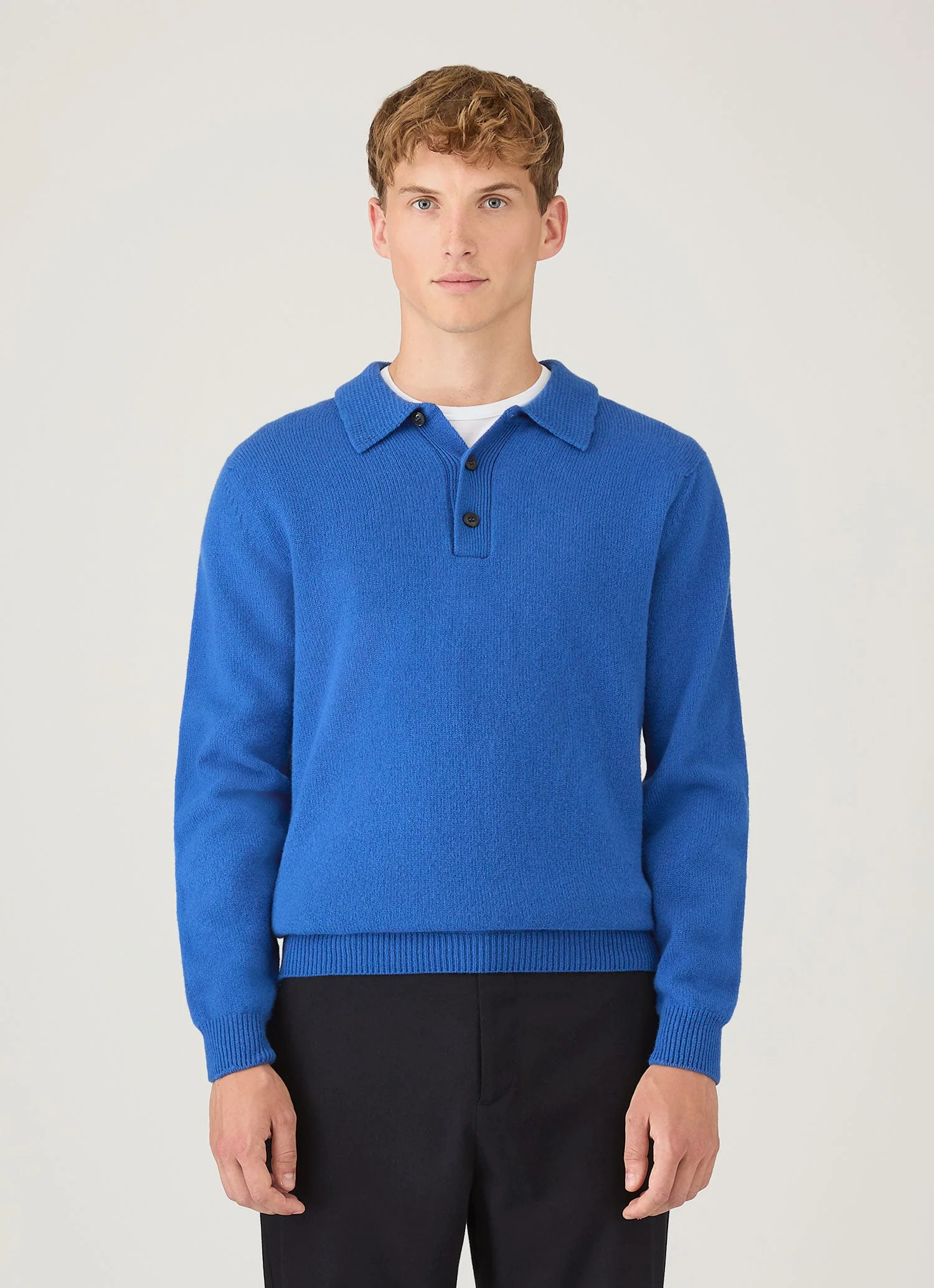 Men's Lambswool Knitted Polo Shirt in Cobalt - Image 2