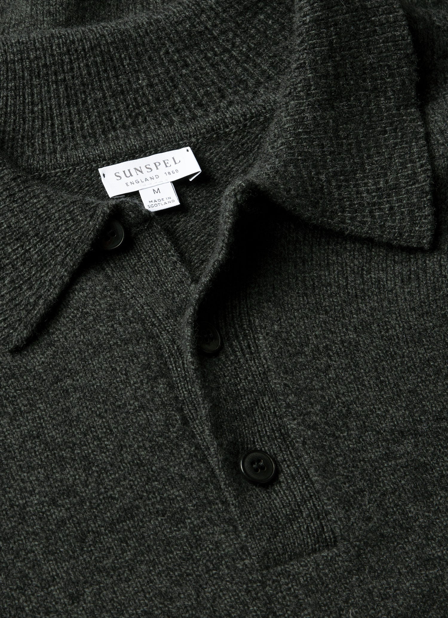 Men's Lambswool Knitted Polo Shirt in Dark Green Twist - Image 4