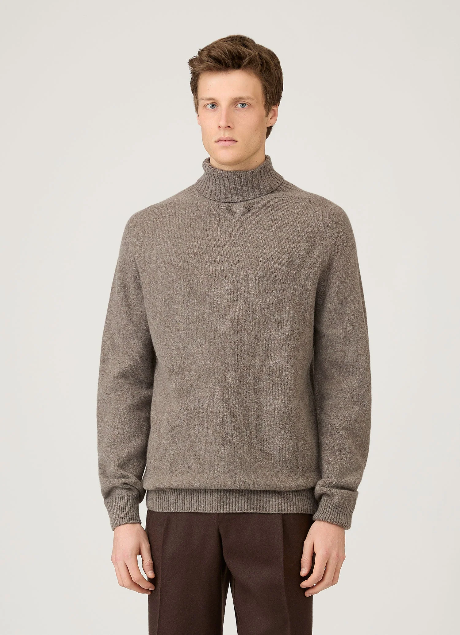 Men's Lambswool Roll Neck in Bark - Image 2
