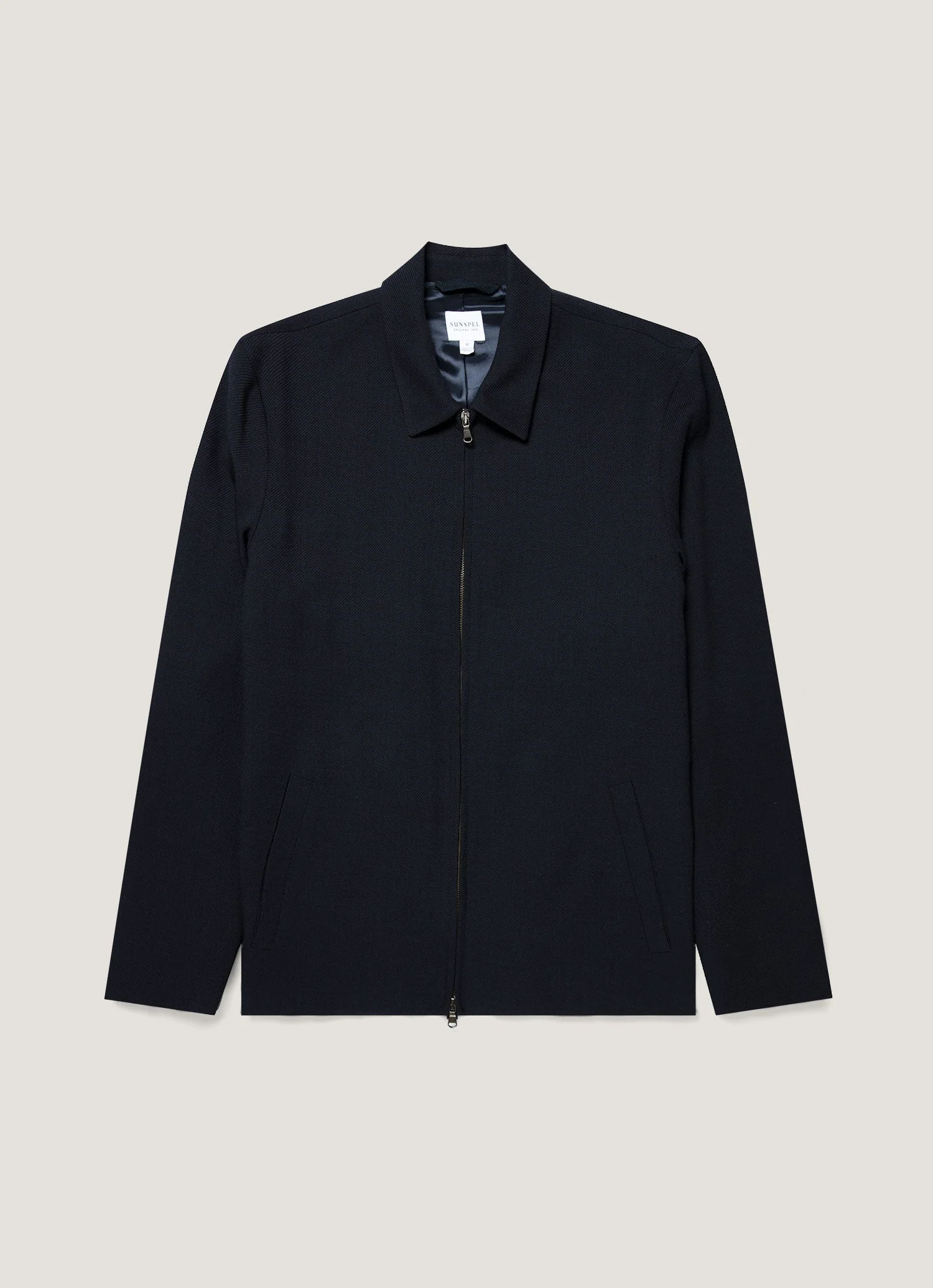 Men's Light Textured Wool Harrington Jacket in Navy