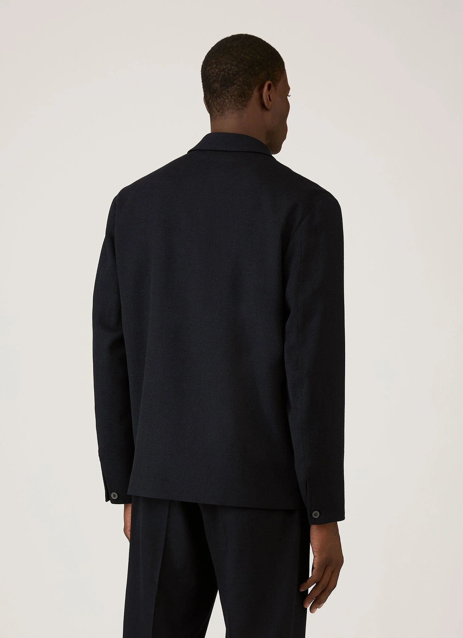 Men's Light Textured Wool Harrington Jacket in Navy - Image 5