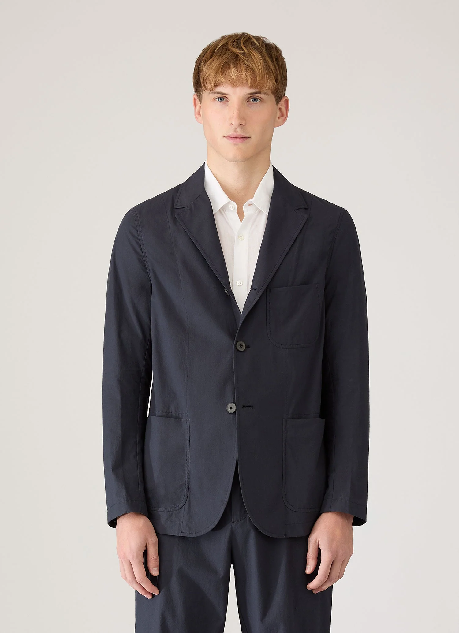Men's Lightweight Cotton Poplin Jacket in Navy - Image 2