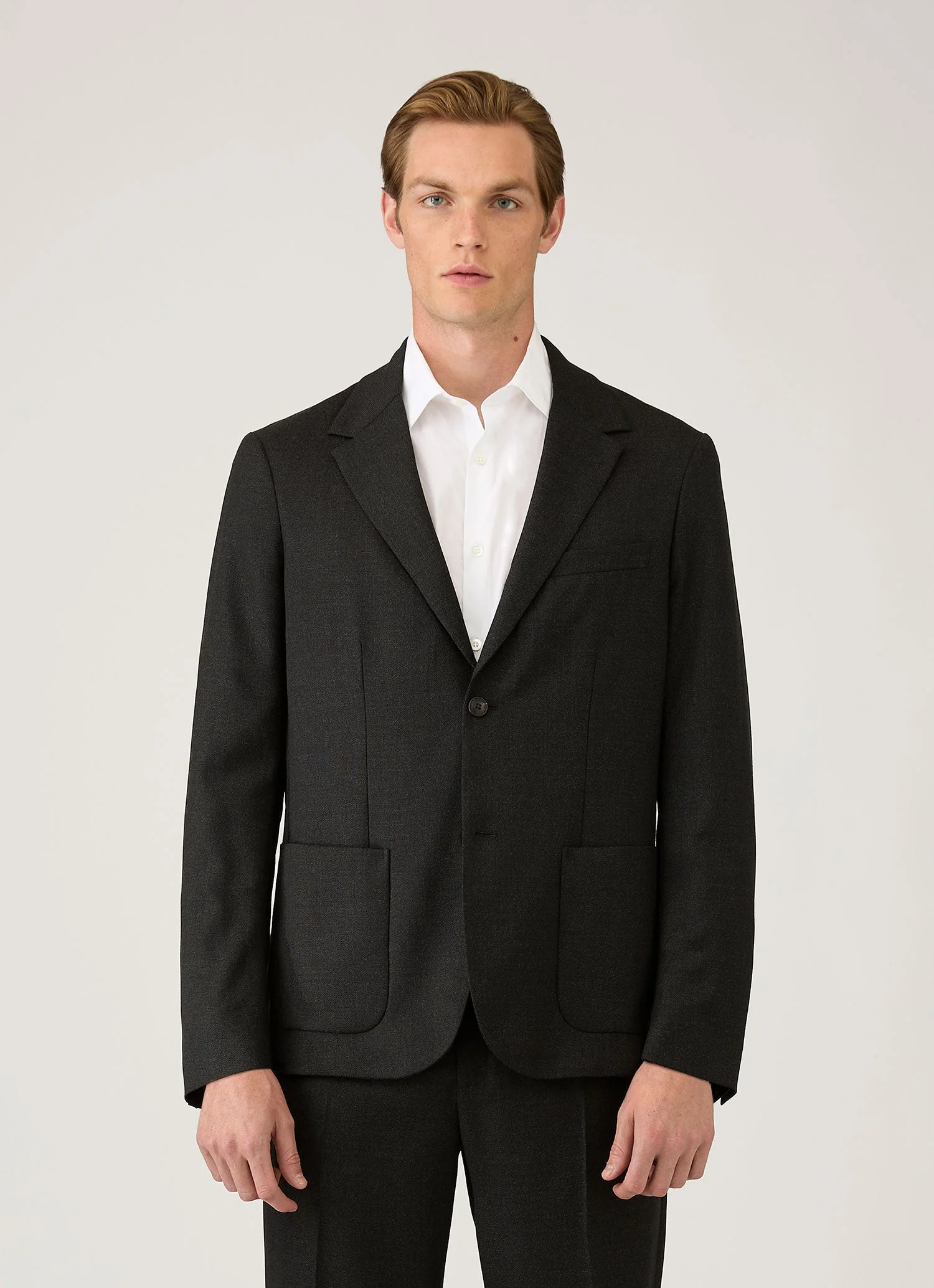 Men's Lightweight Travel Wool Blazer in Dark Charcoal Melange - Image 2