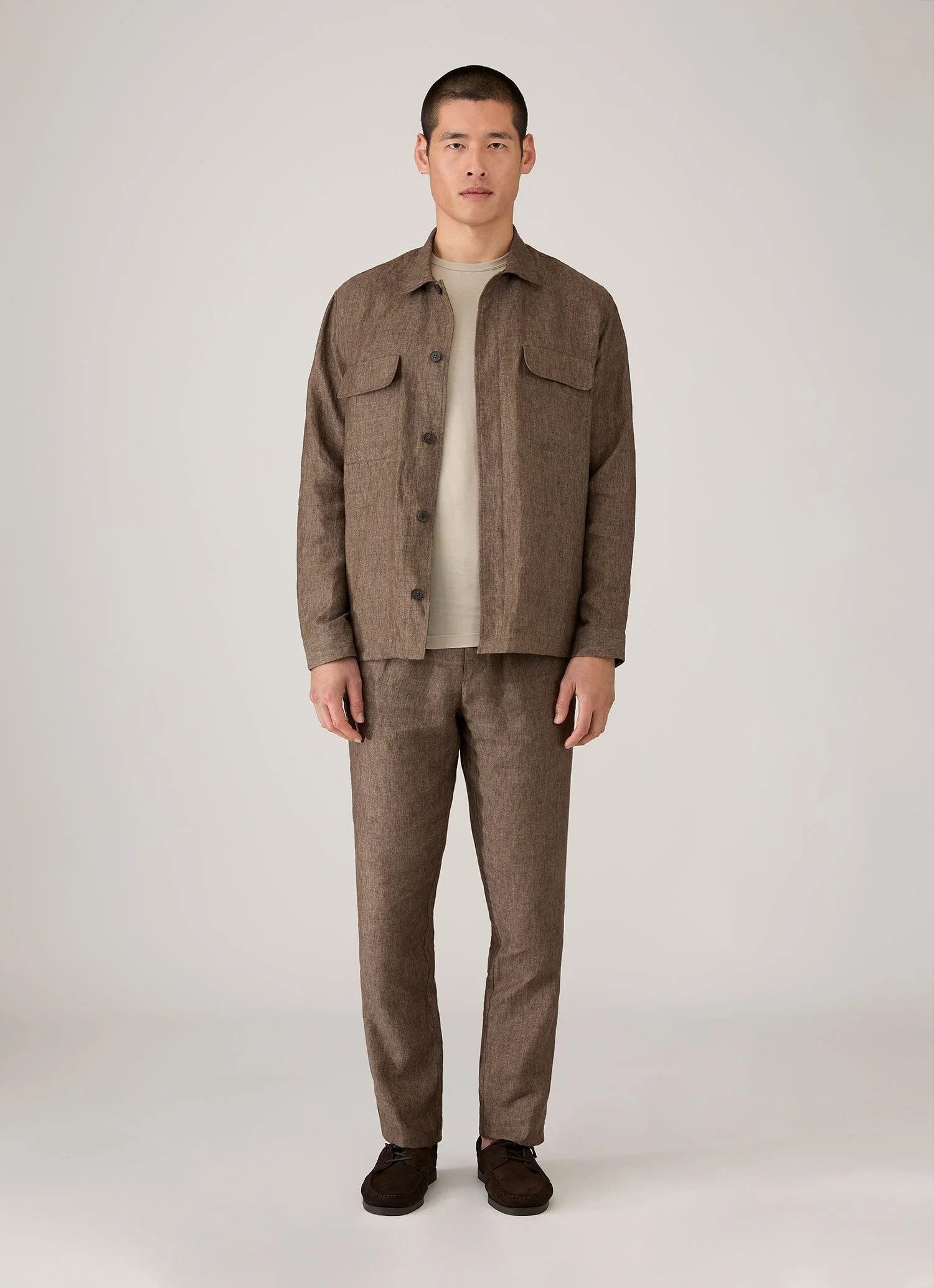 Men's Linen Drawstring Trouser in Dark Walnut - Image 3