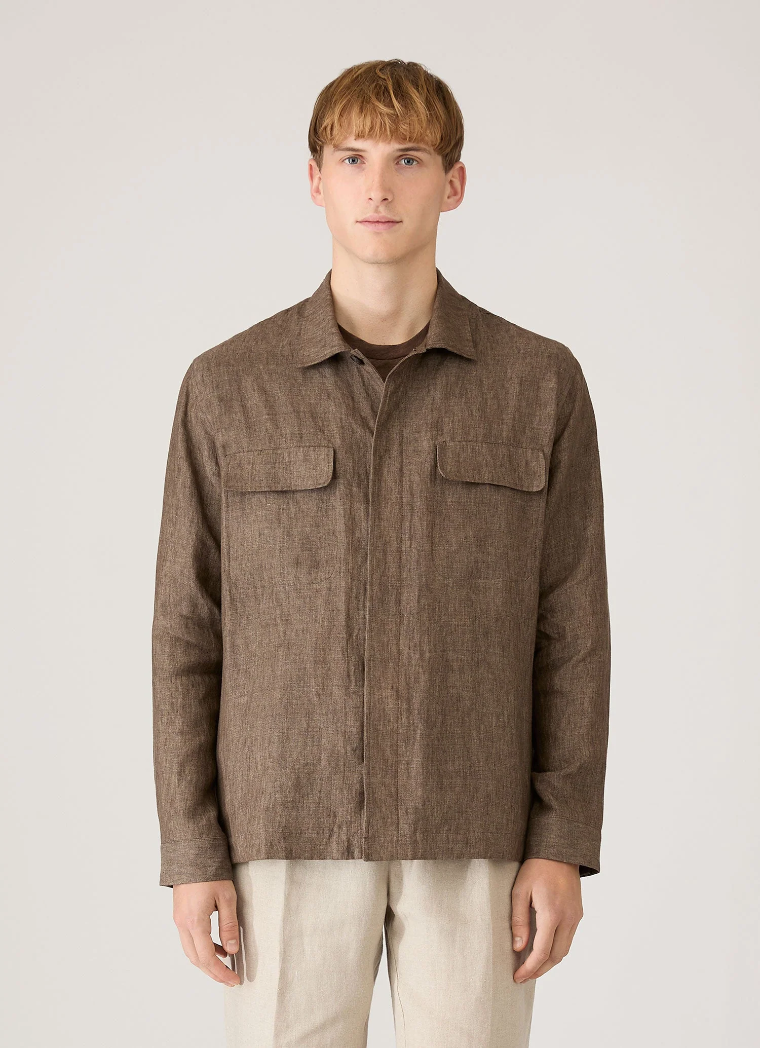 Men's Linen Overshirt in Dark Walnut - Image 2