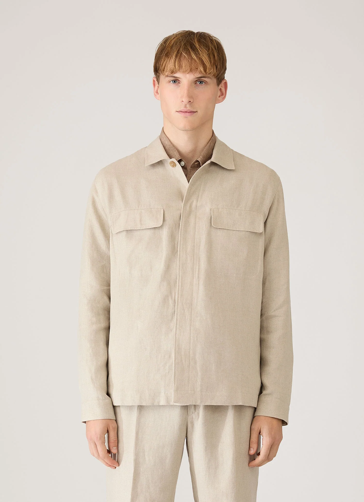 Men's Linen Overshirt in Sand - Image 2
