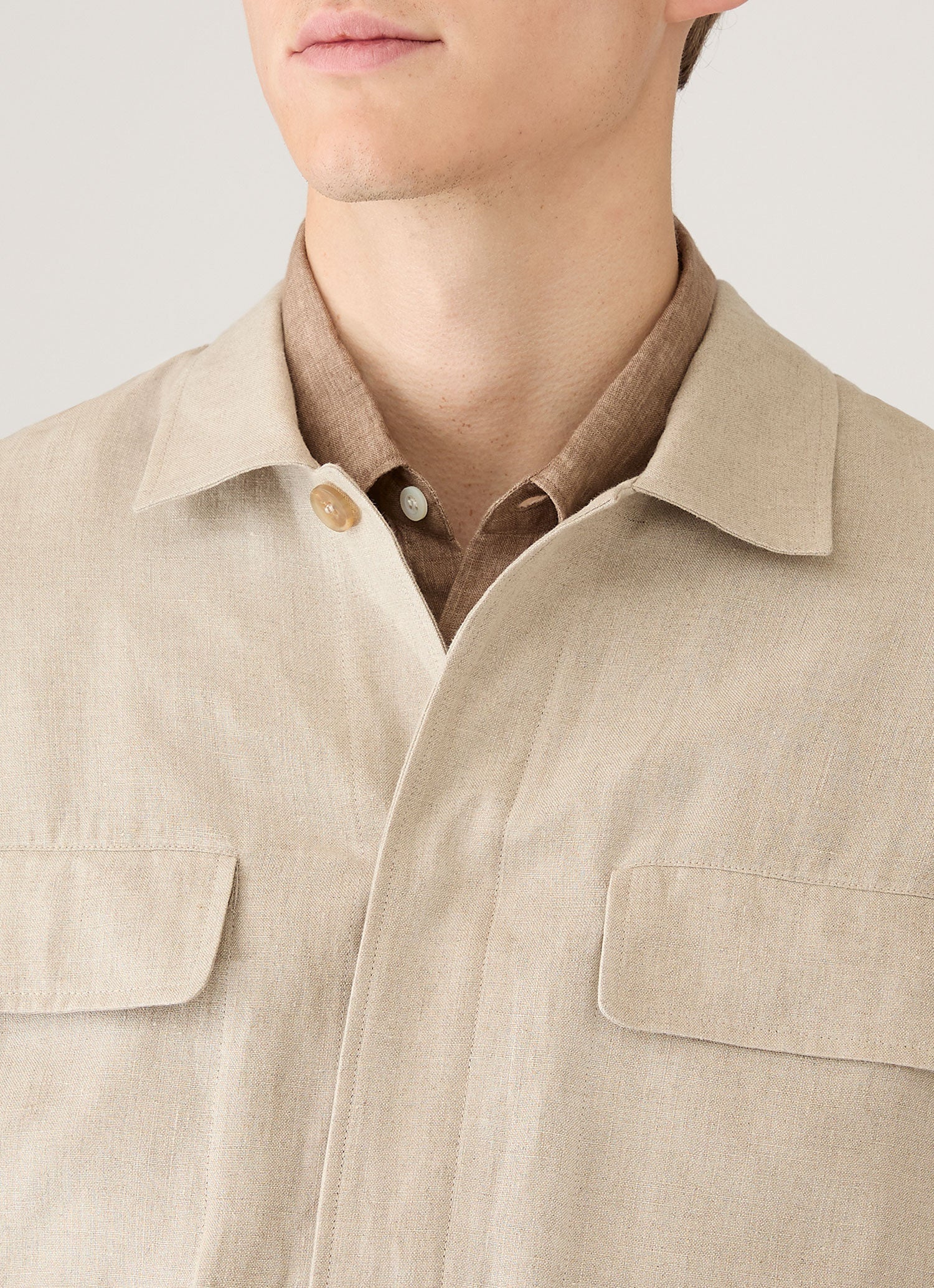 Men's Linen Overshirt in Sand - Image 6