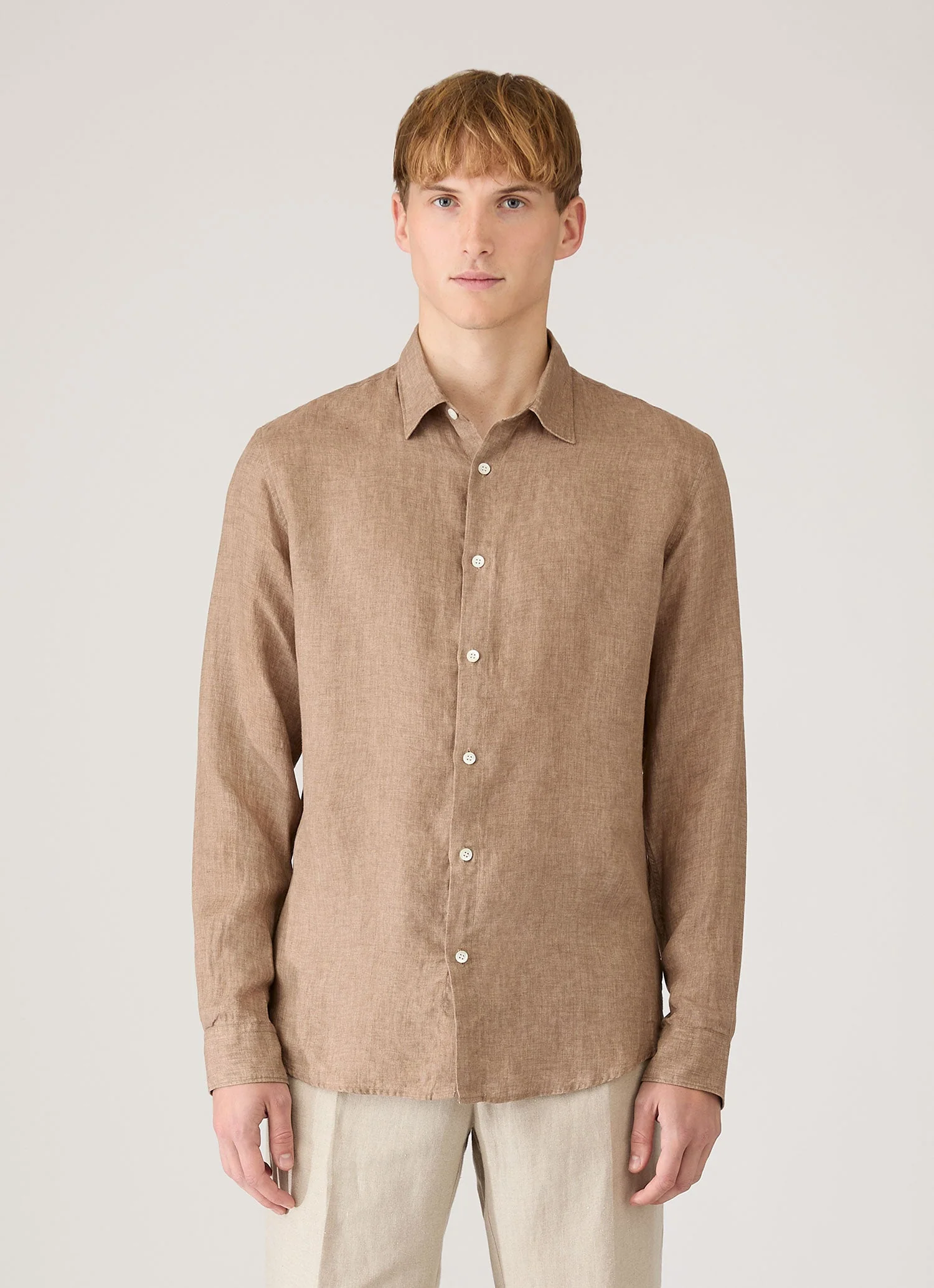 Men's Linen Shirt in Walnut - Image 2