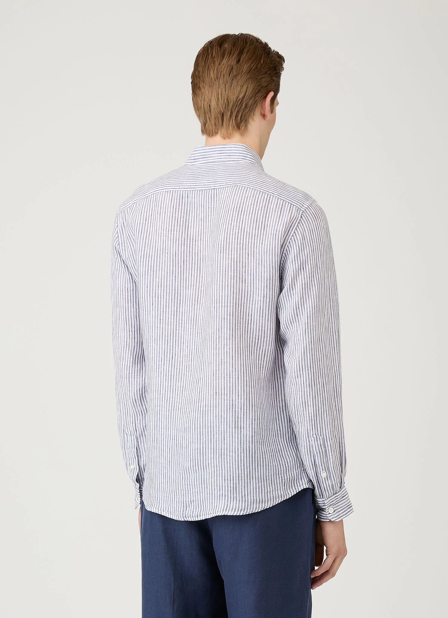 Men's Linen Shirt in White/Navy - Image 5