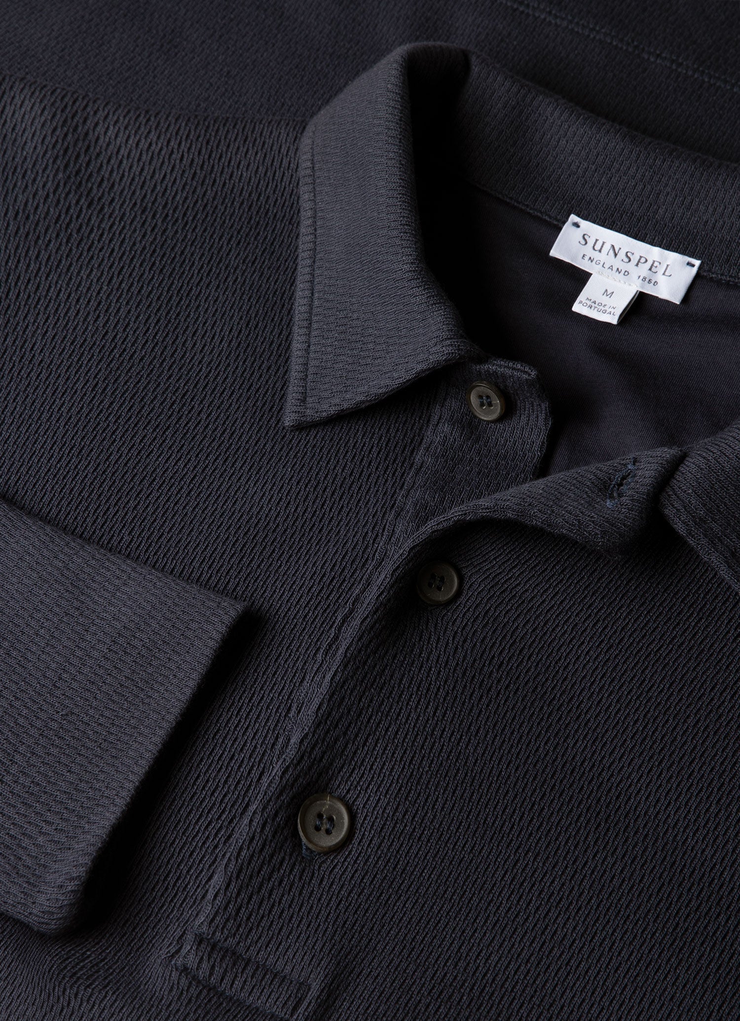 Men's Long Sleeve Cellulock Polo Shirt in Navy - Image 4