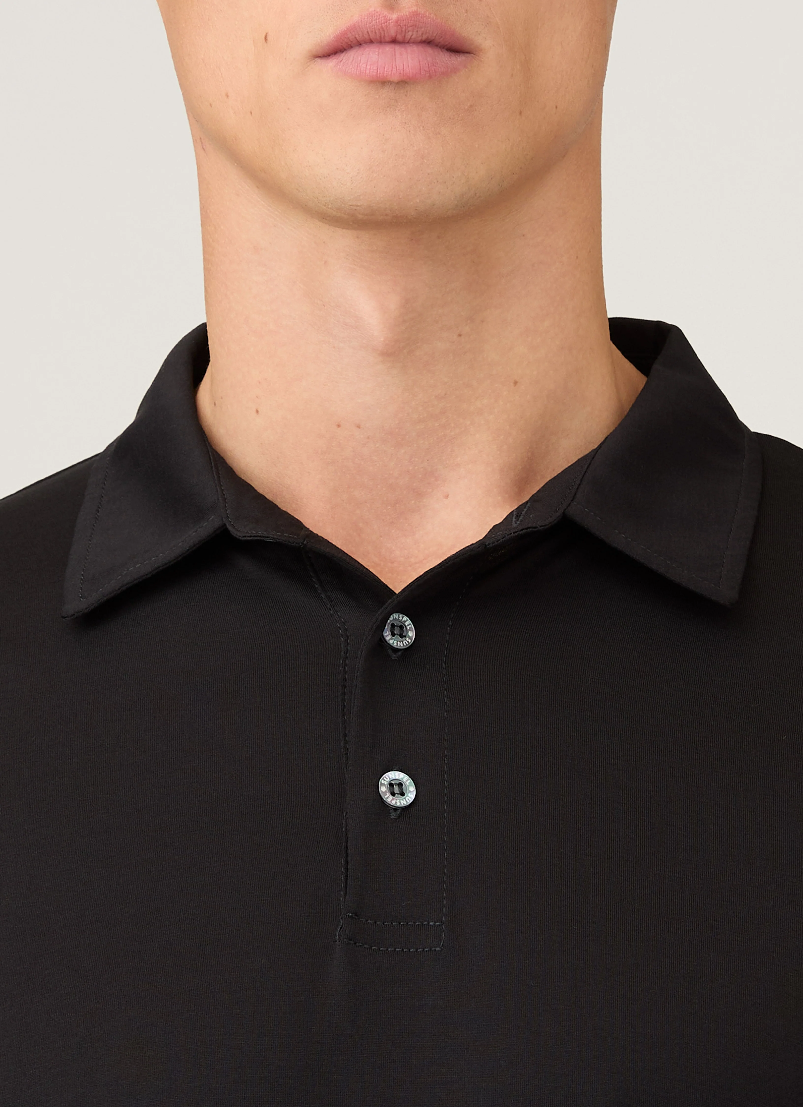 Men's Long Sleeve Classic Jersey Polo Shirt in Black - Image 6