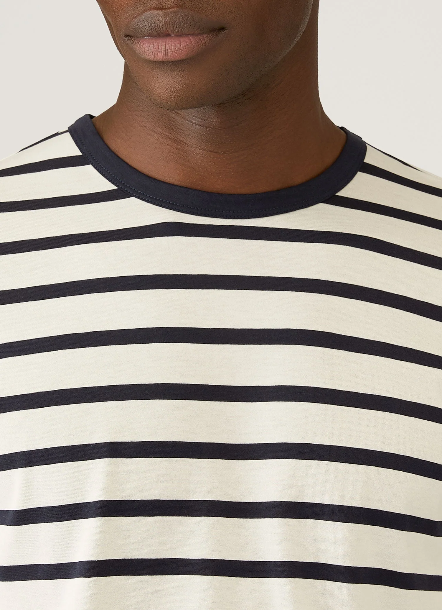 Men's Long Sleeve Classic T-shirt in Ecru/Navy Breton Stripe - Image 6