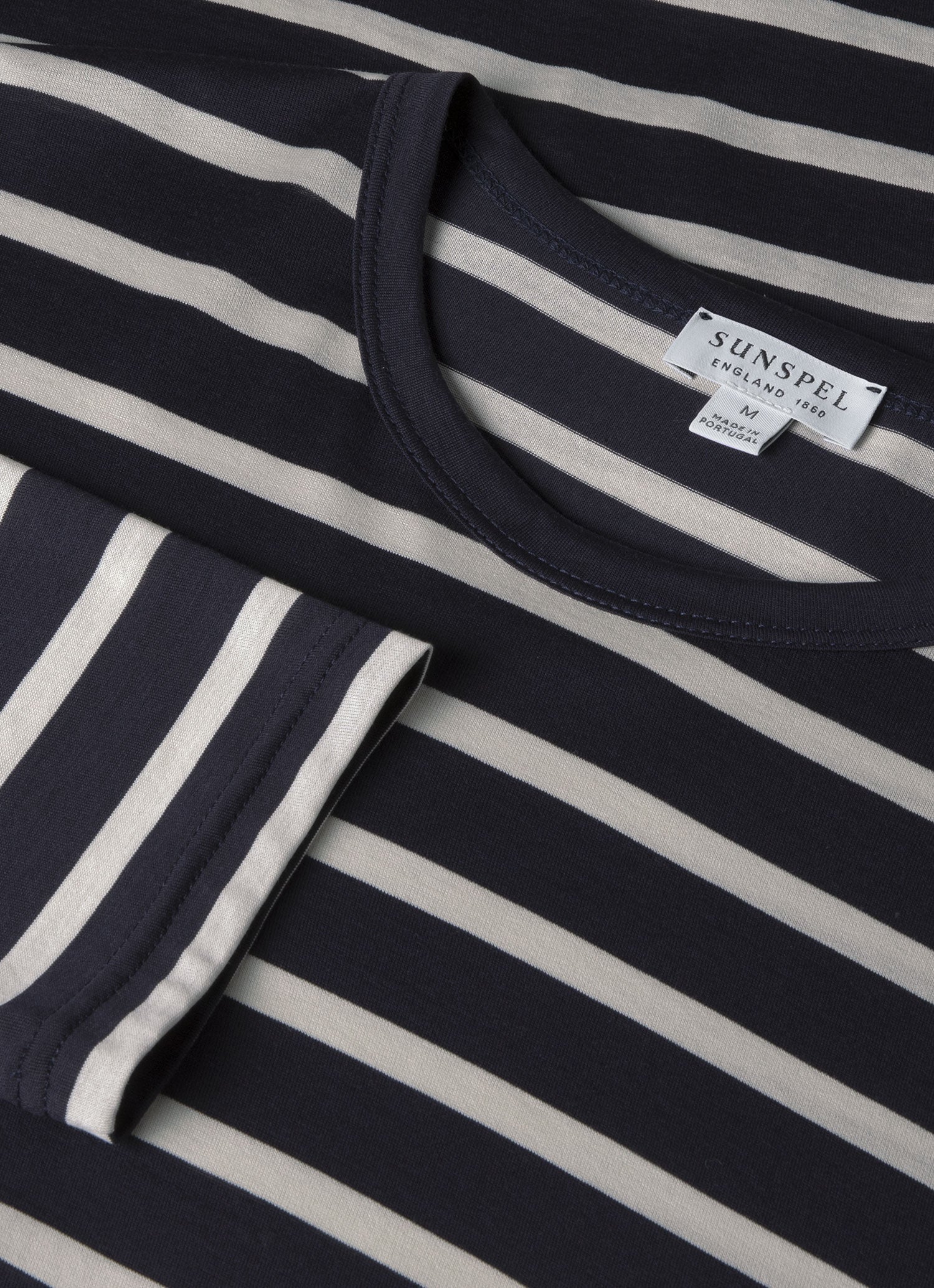 Men's Long Sleeve Classic T-shirt in Navy/Ecru Breton Stripe - Image 4