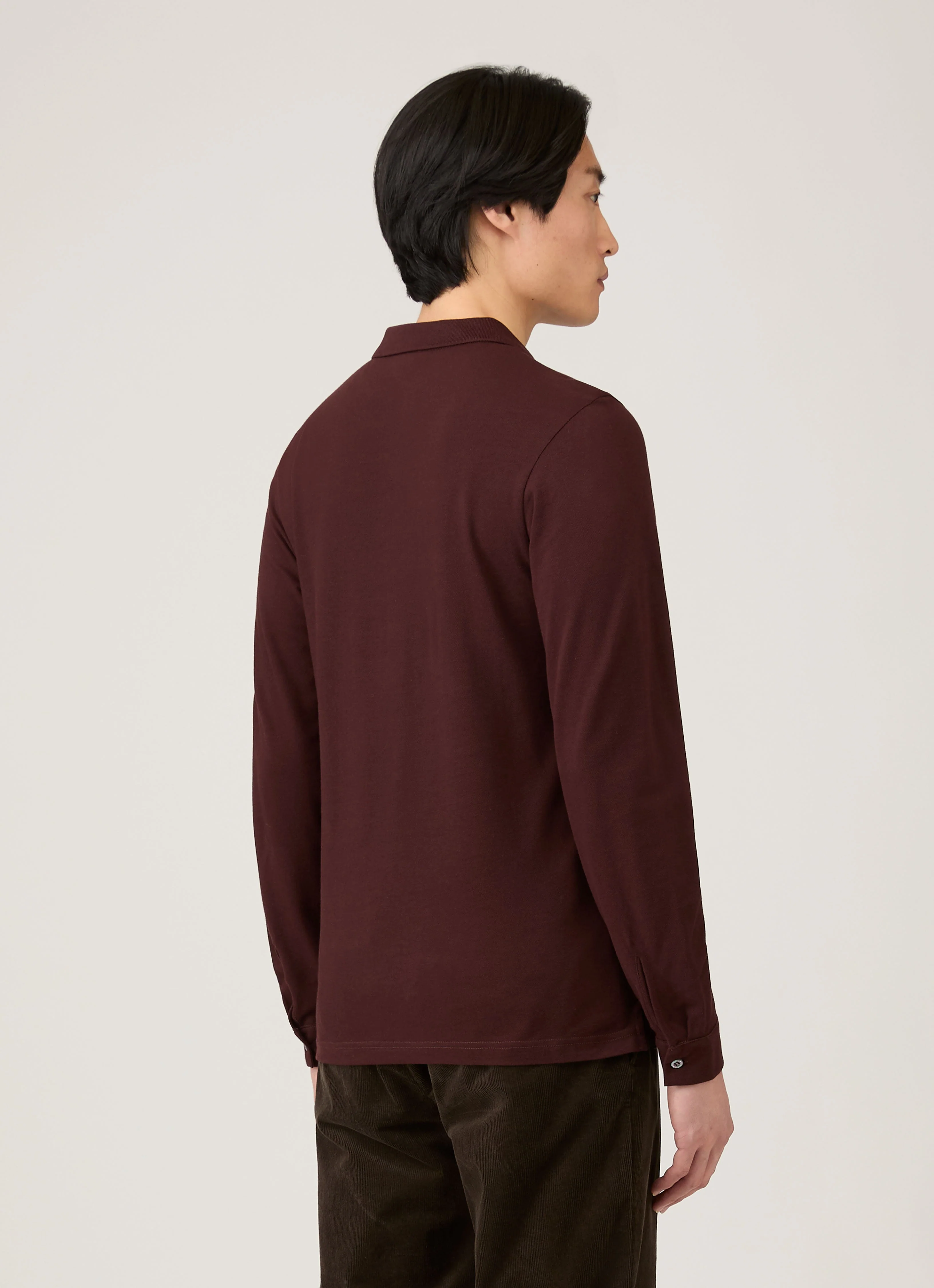 Men's Long Sleeve Piqué Polo Shirt in Bakelite - Image 5