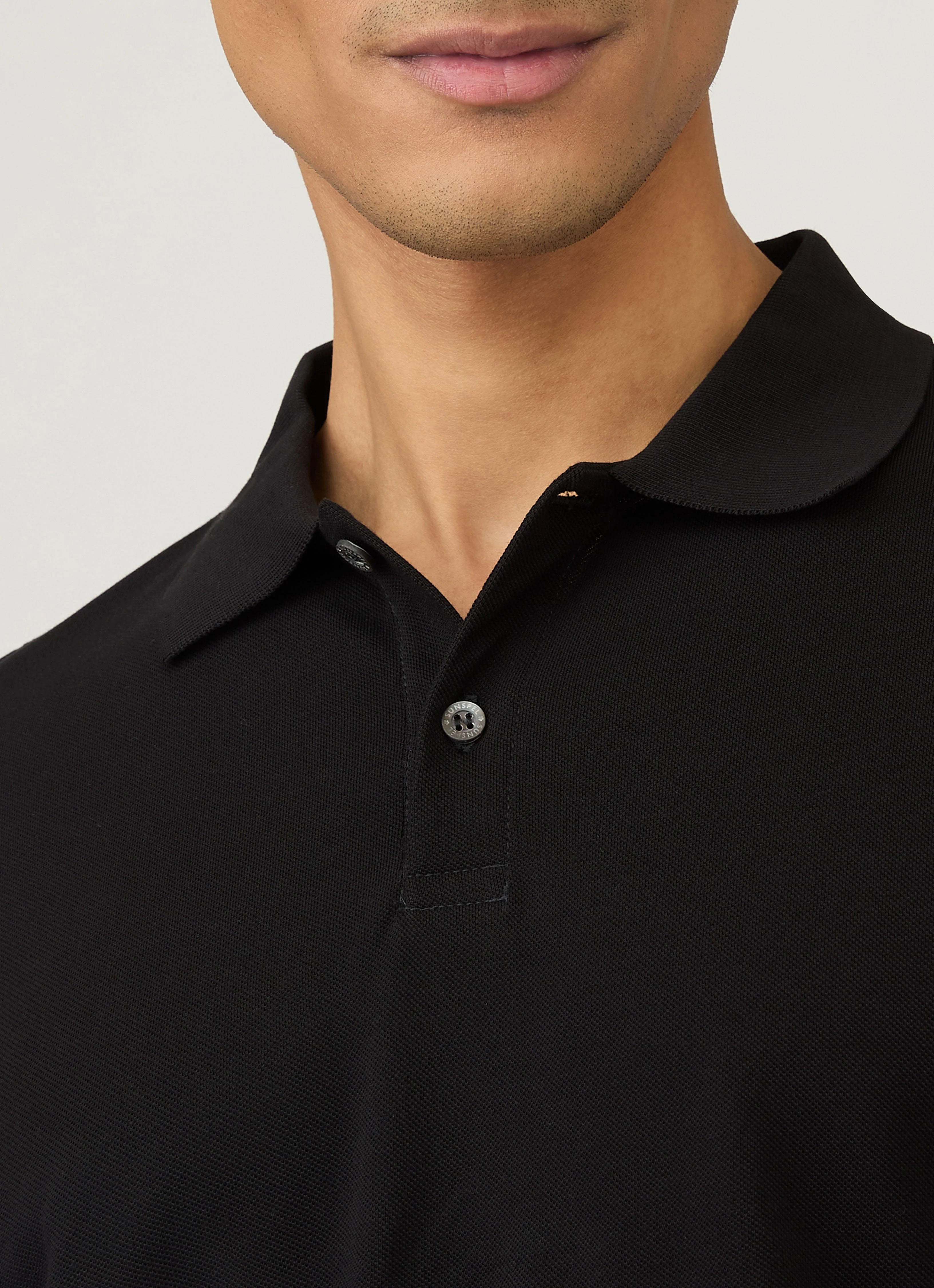 Men's Long Sleeve Piqué Polo Shirt in Black - Image 6