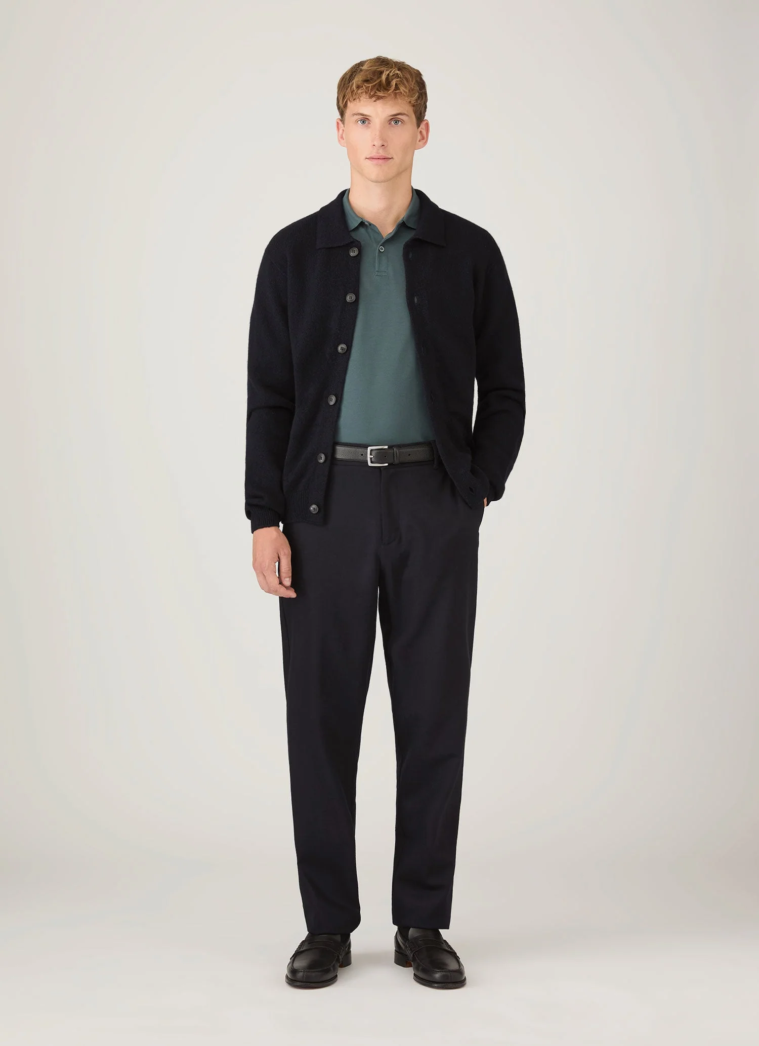 Men's Long Sleeve Piqué Polo Shirt in Dark Petrol - Image 3