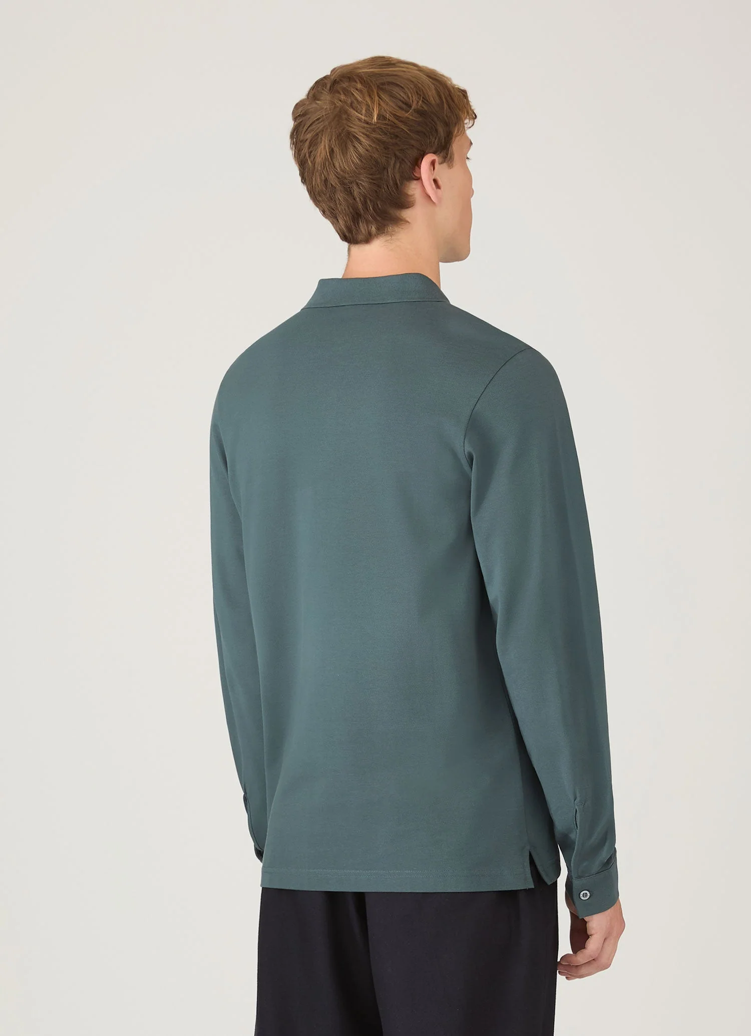 Men's Long Sleeve Piqué Polo Shirt in Dark Petrol - Image 5