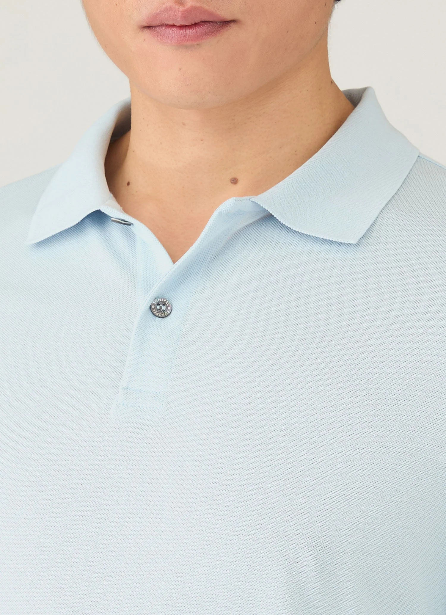 Men's Long Sleeve Piqué Polo Shirt in Frost Blue - Image 6
