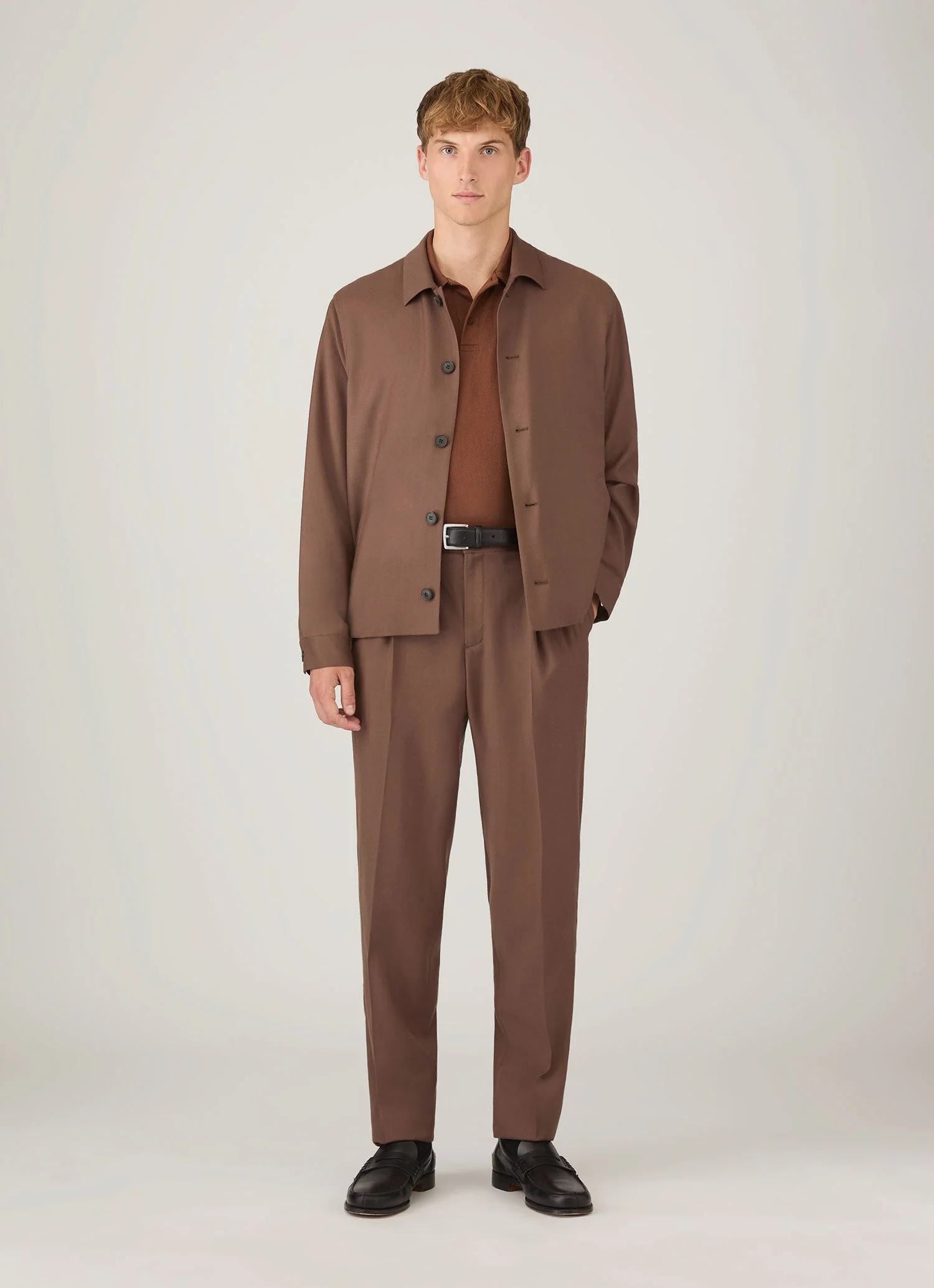 Men's Long Sleeve Riviera Polo Shirt in Conker Brown - Image 3