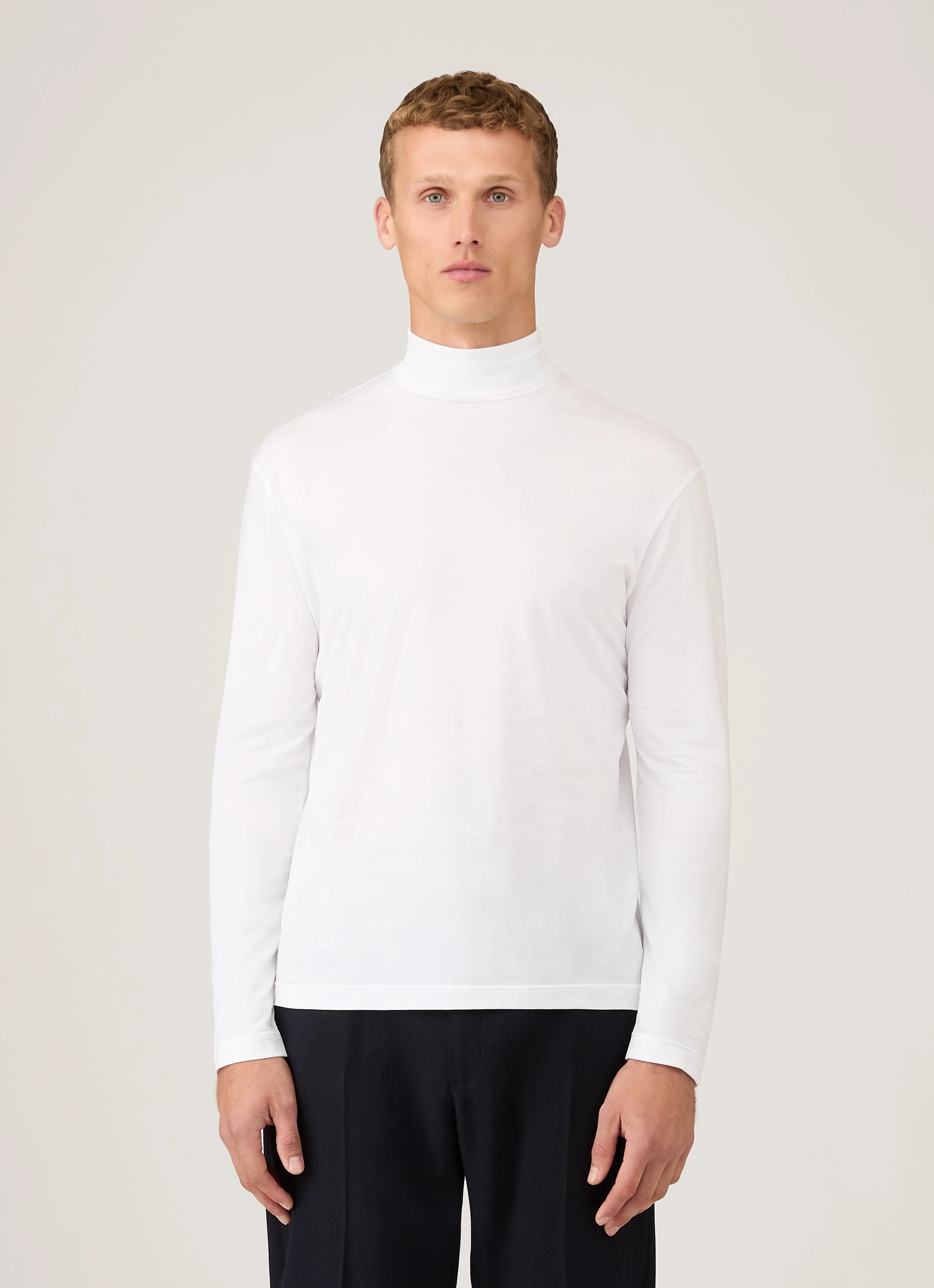 Men's Long Sleeve Roll Neck in White - Image 2