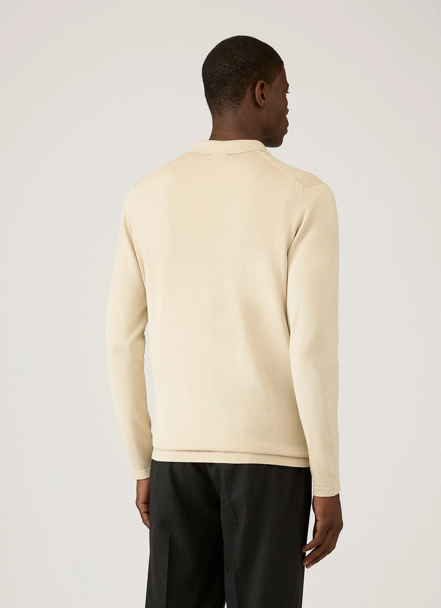 Men's Long Sleeve Sea Island Cotton Knit Polo Shirt in Hazelwood - Image 5