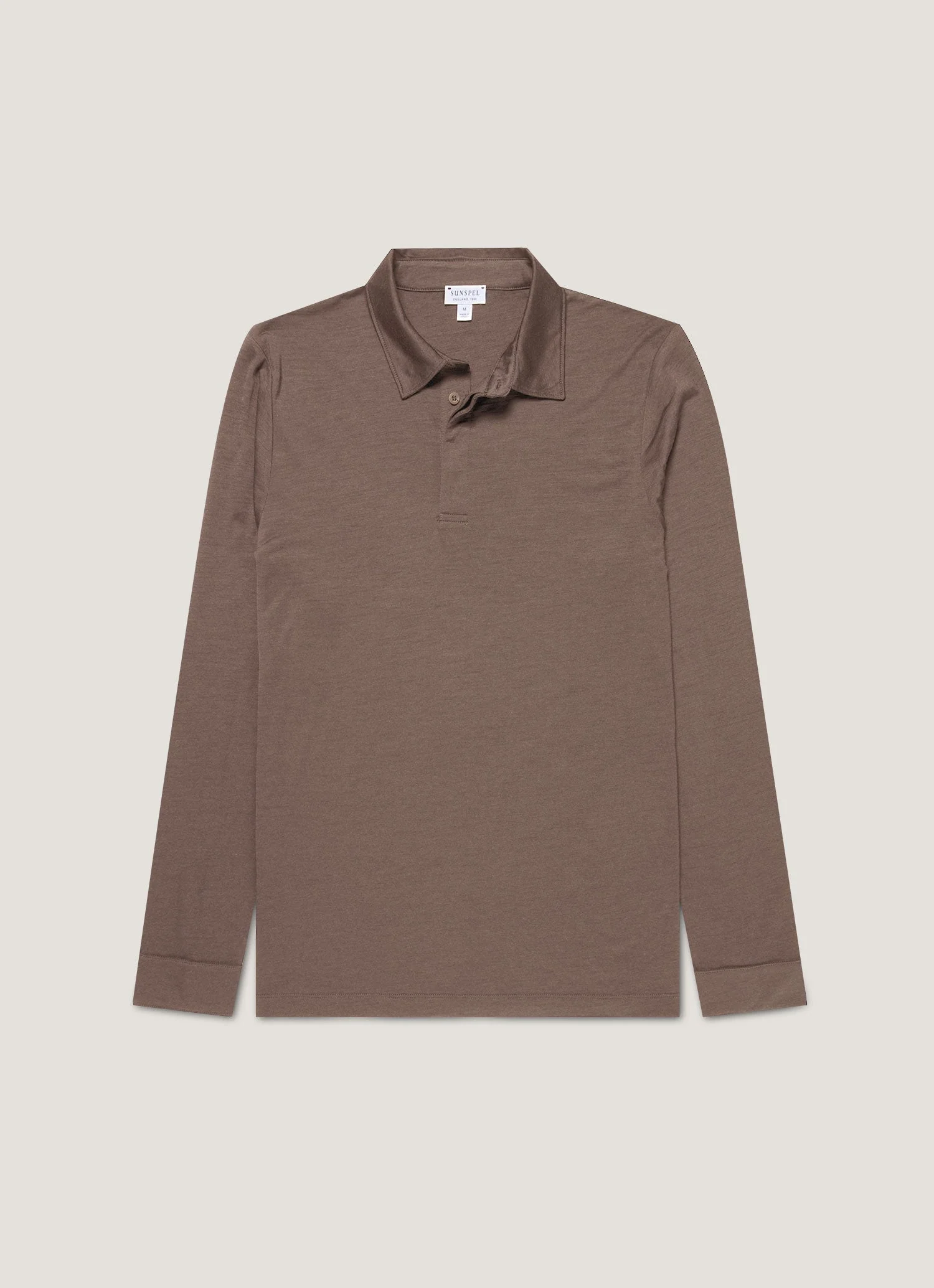Men's Long Sleeve Ultra-Fine Merino Polo Shirt in Sandstone