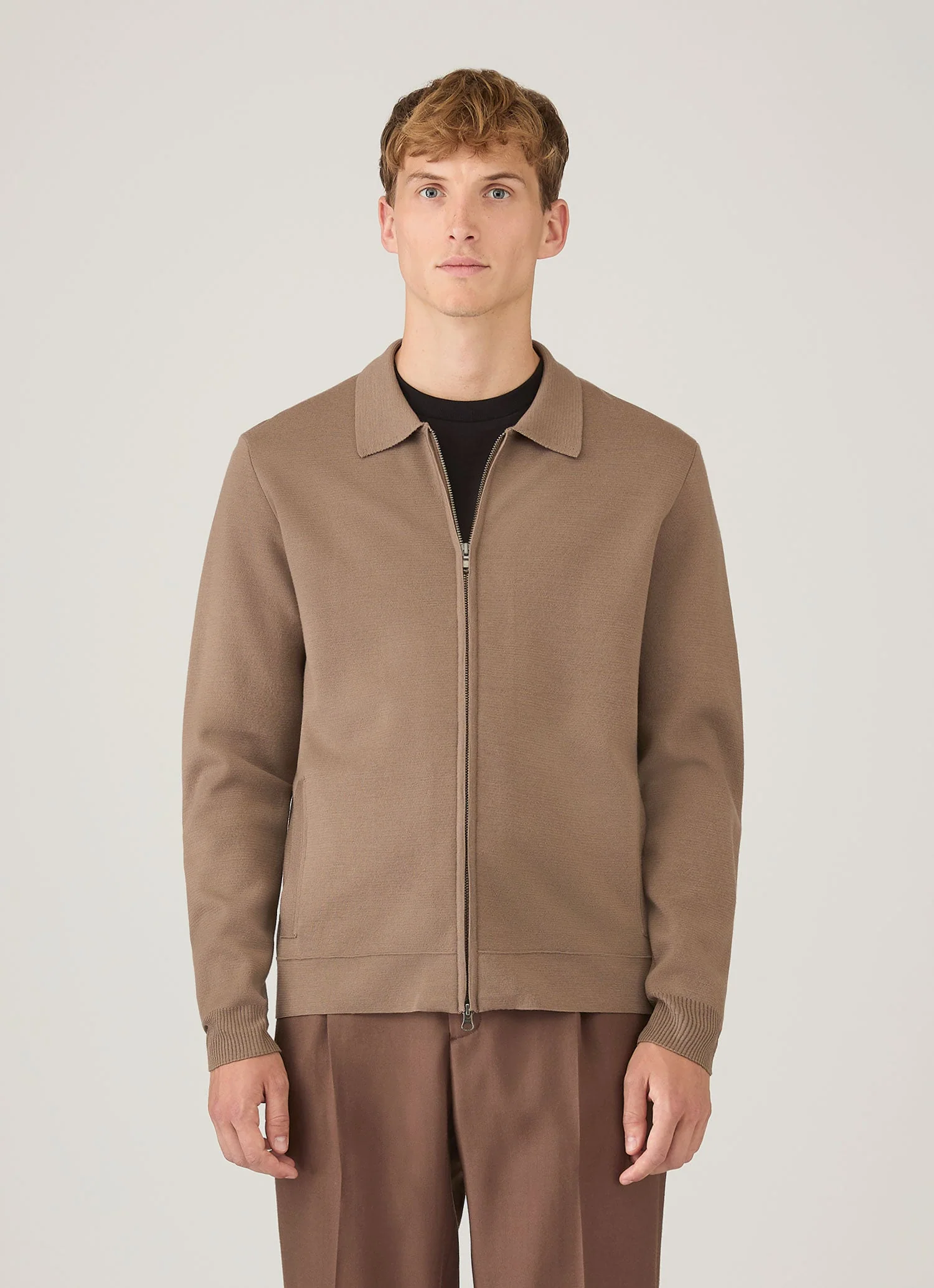 Men's Merino Milano Zip Jacket in Sandstone - Image 2