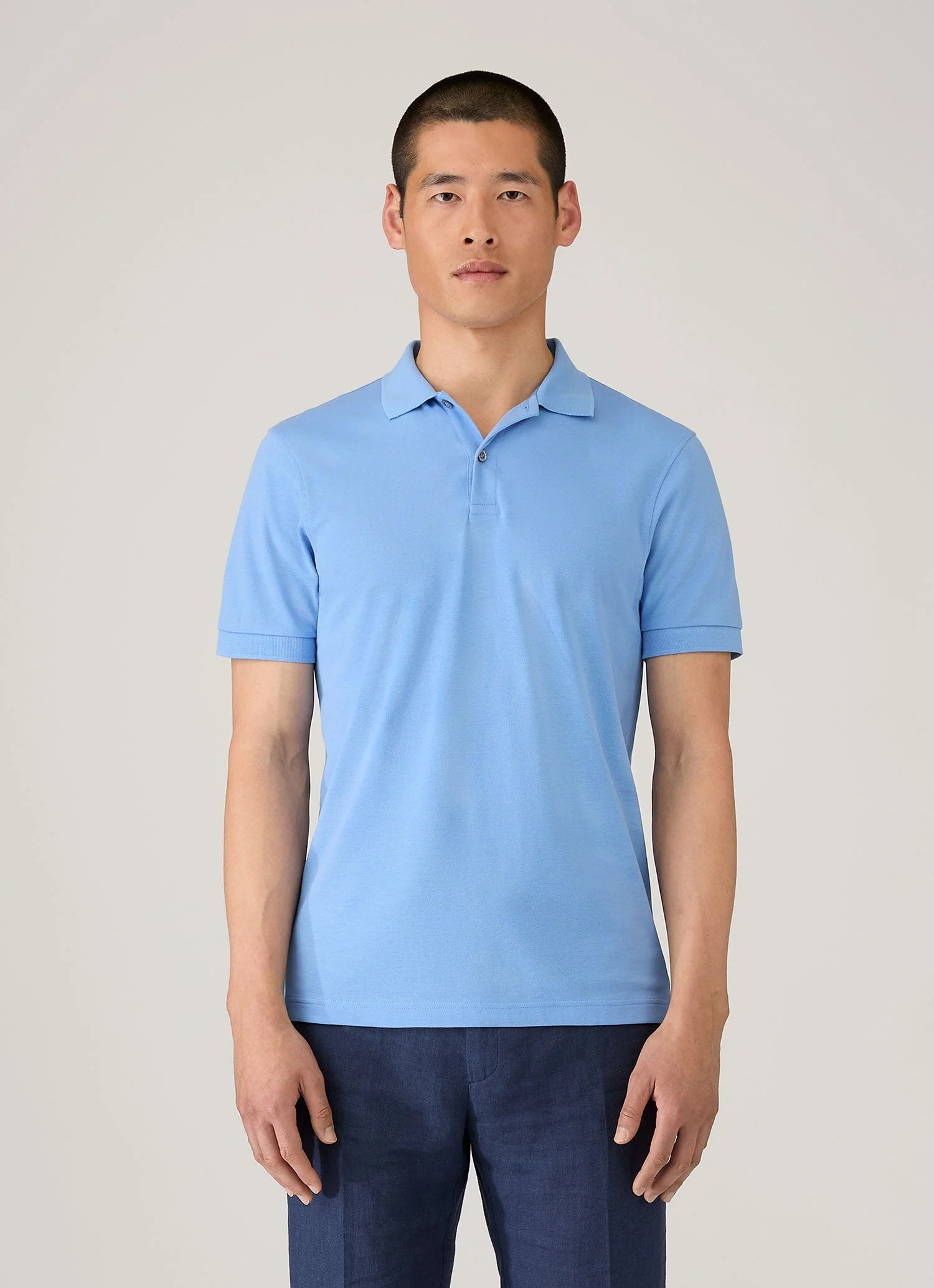 Men's Piqué Polo Shirt in Azure Blue - Image 2