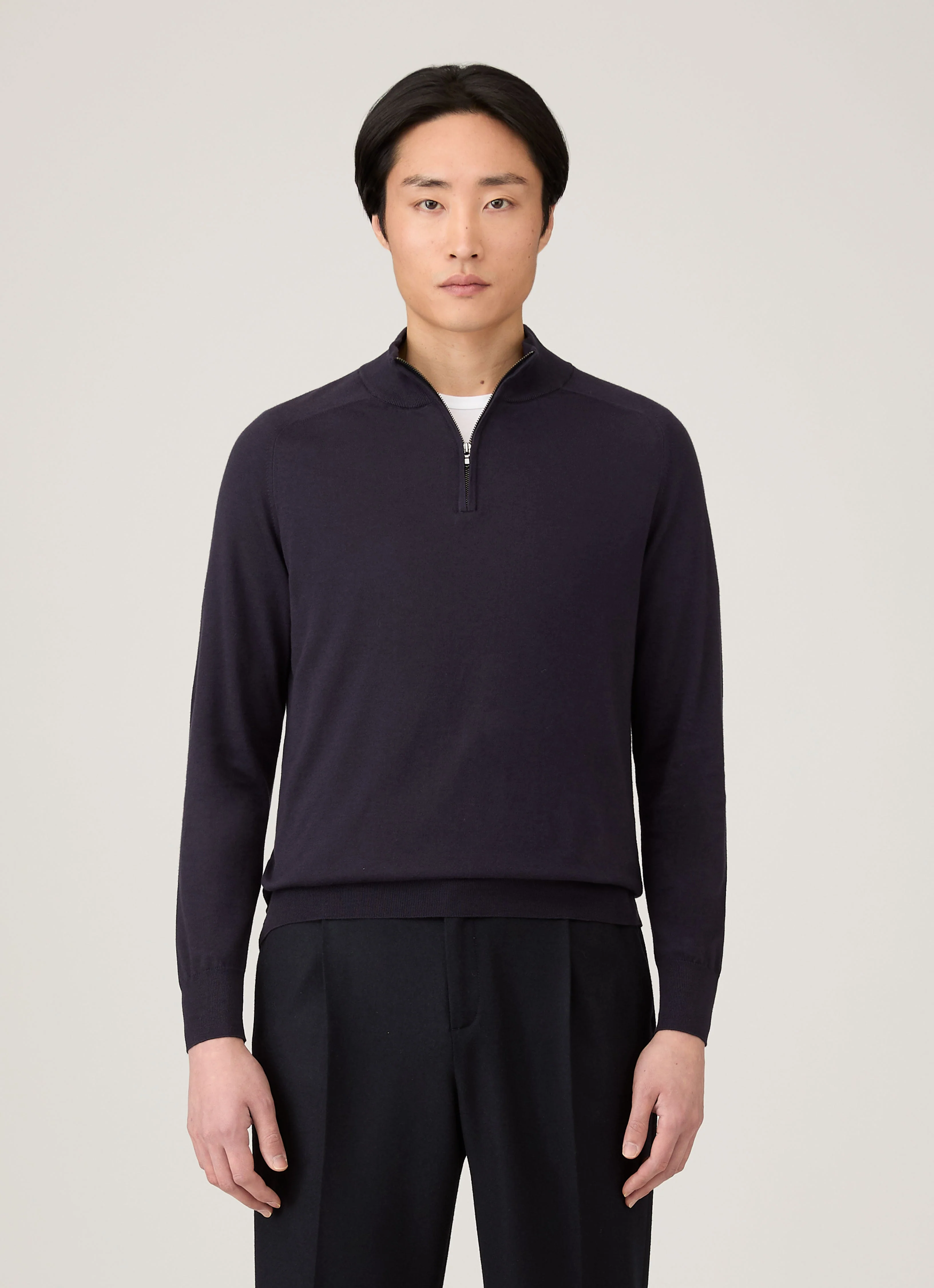 Men's Sea Island Cashmere Half Zip in Midnight Navy - Image 2
