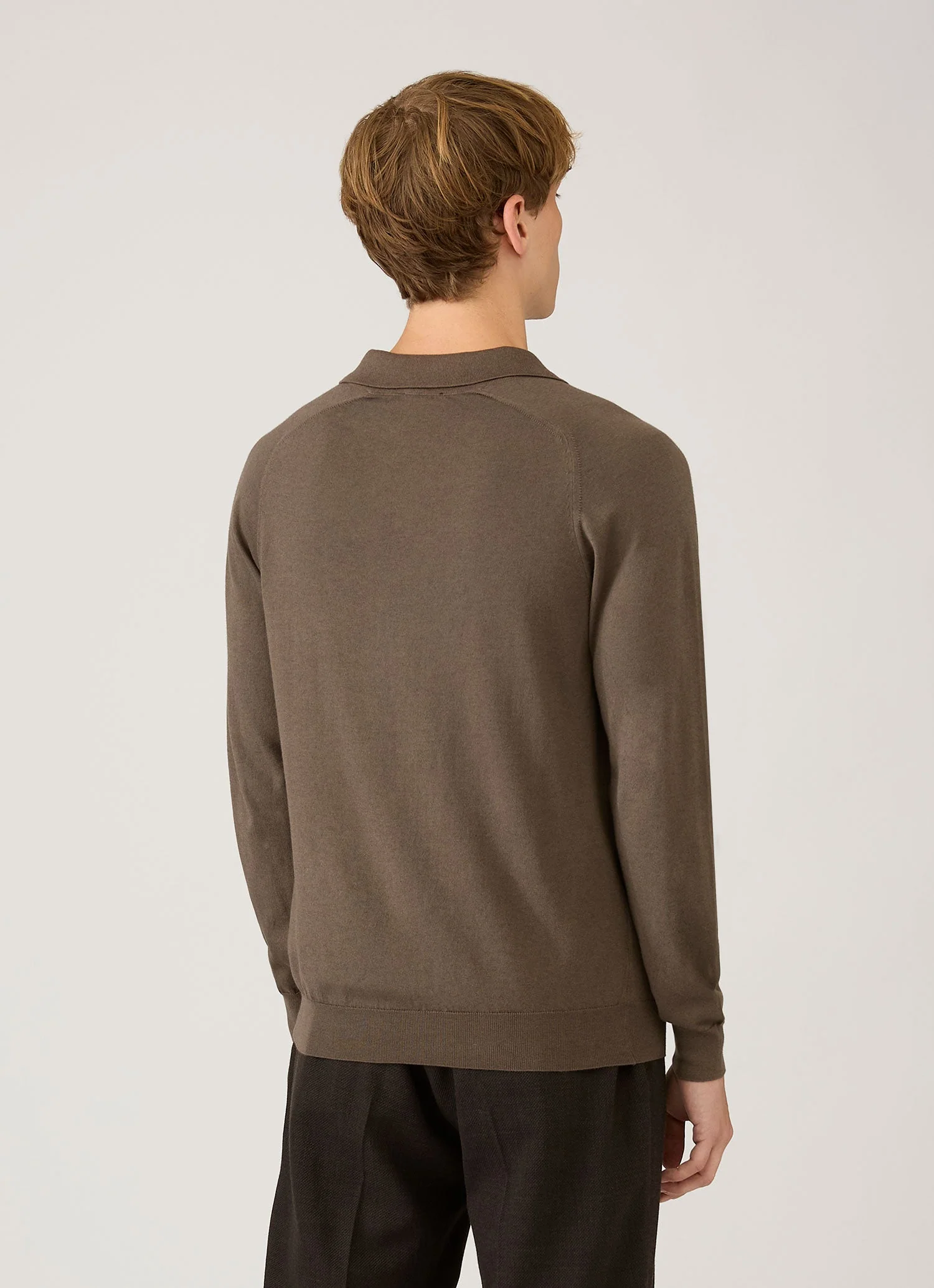 Men's Sea Island Cashmere Knitted Polo in Bark - Image 5