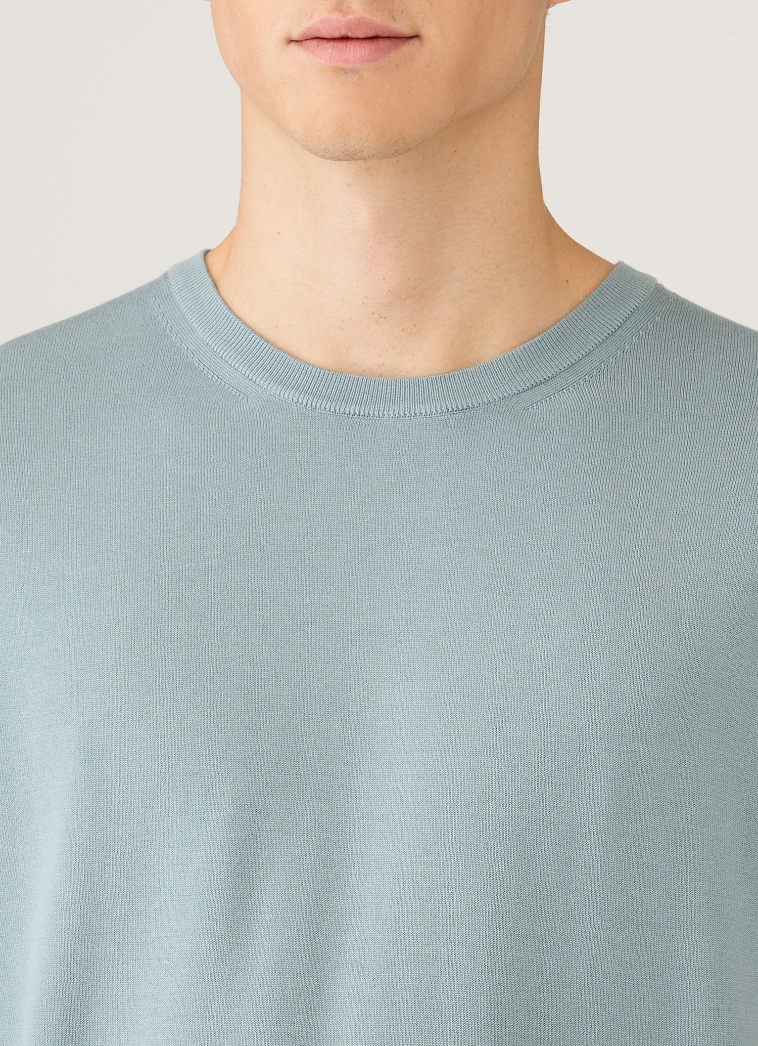 Men's Sea Island Cotton Knit T-shirt in Stone Blue - Image 6