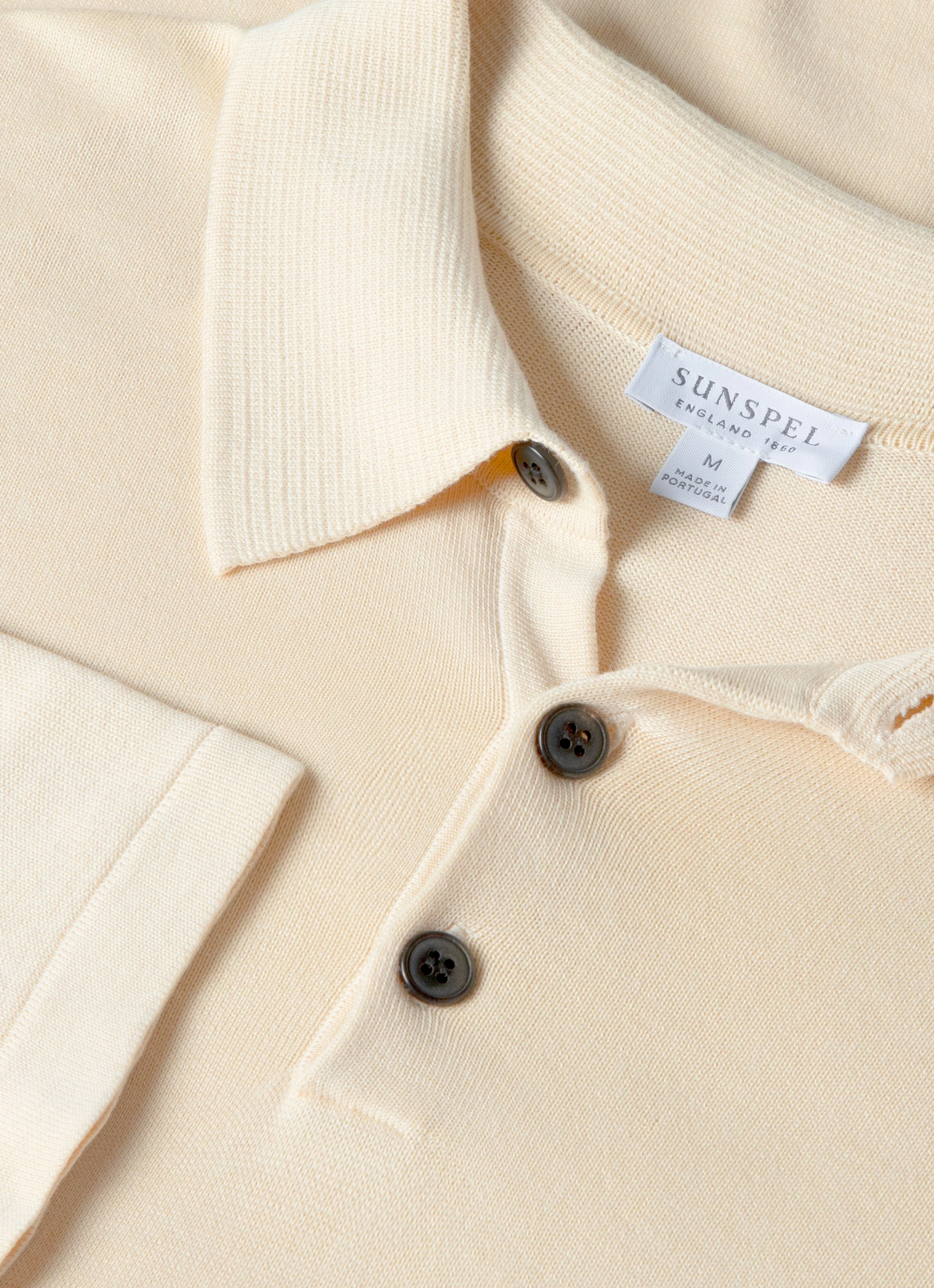 Men's Long Sleeve Sea Island Cotton Knit Polo Shirt in Undyed - Image 4