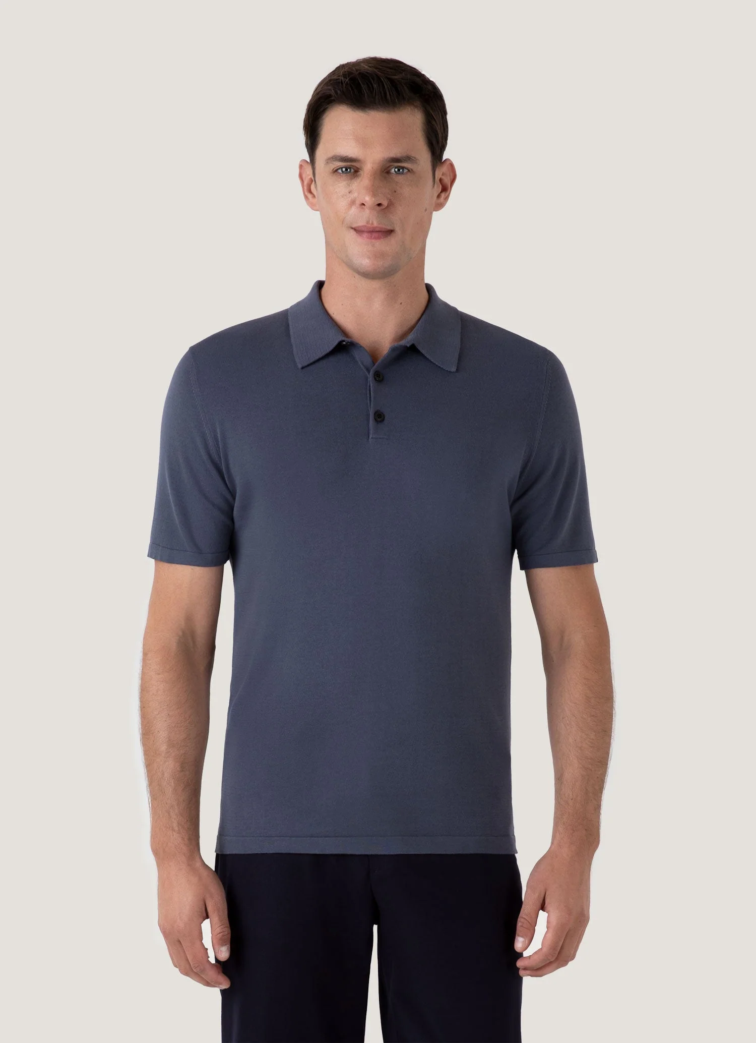 Men's Sea Island Cotton Knit Polo Shirt in Slate Blue - Image 2