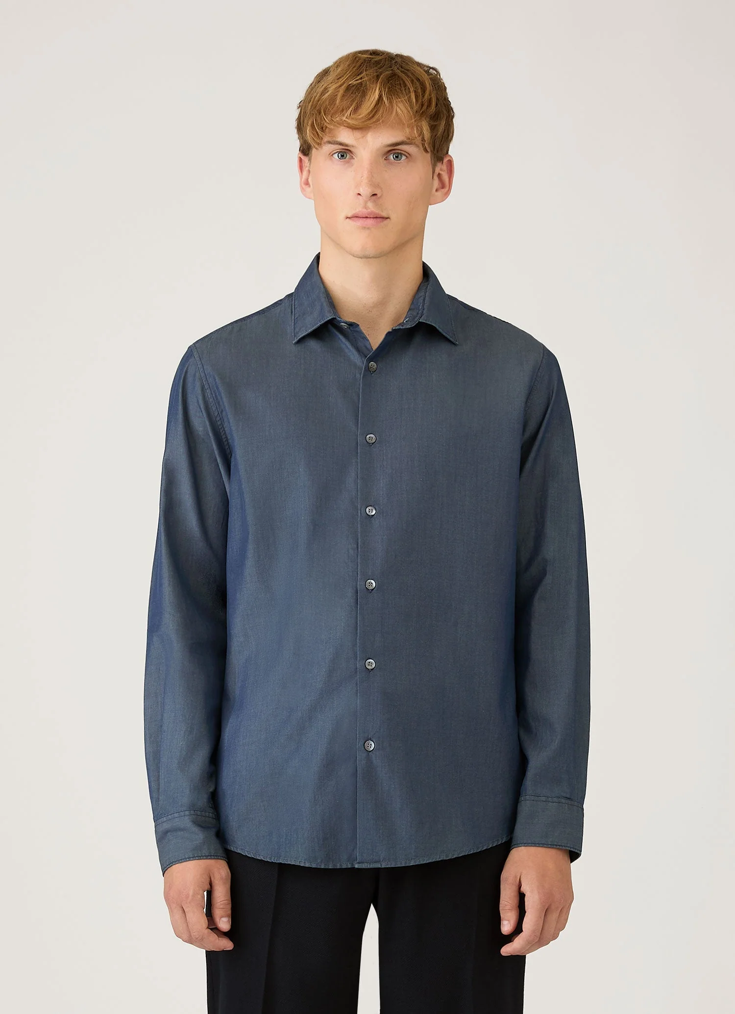 Men's Sea Island Cotton Shirt  in Indigo - Image 2