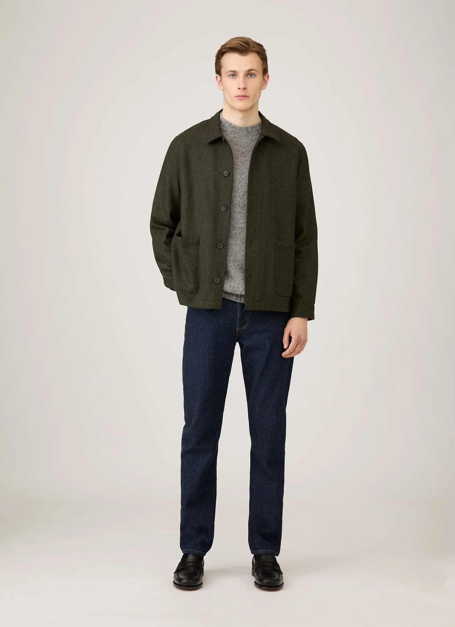 Men's Shetland Crew Neck Jumper in Mid Grey Melange - Image 3