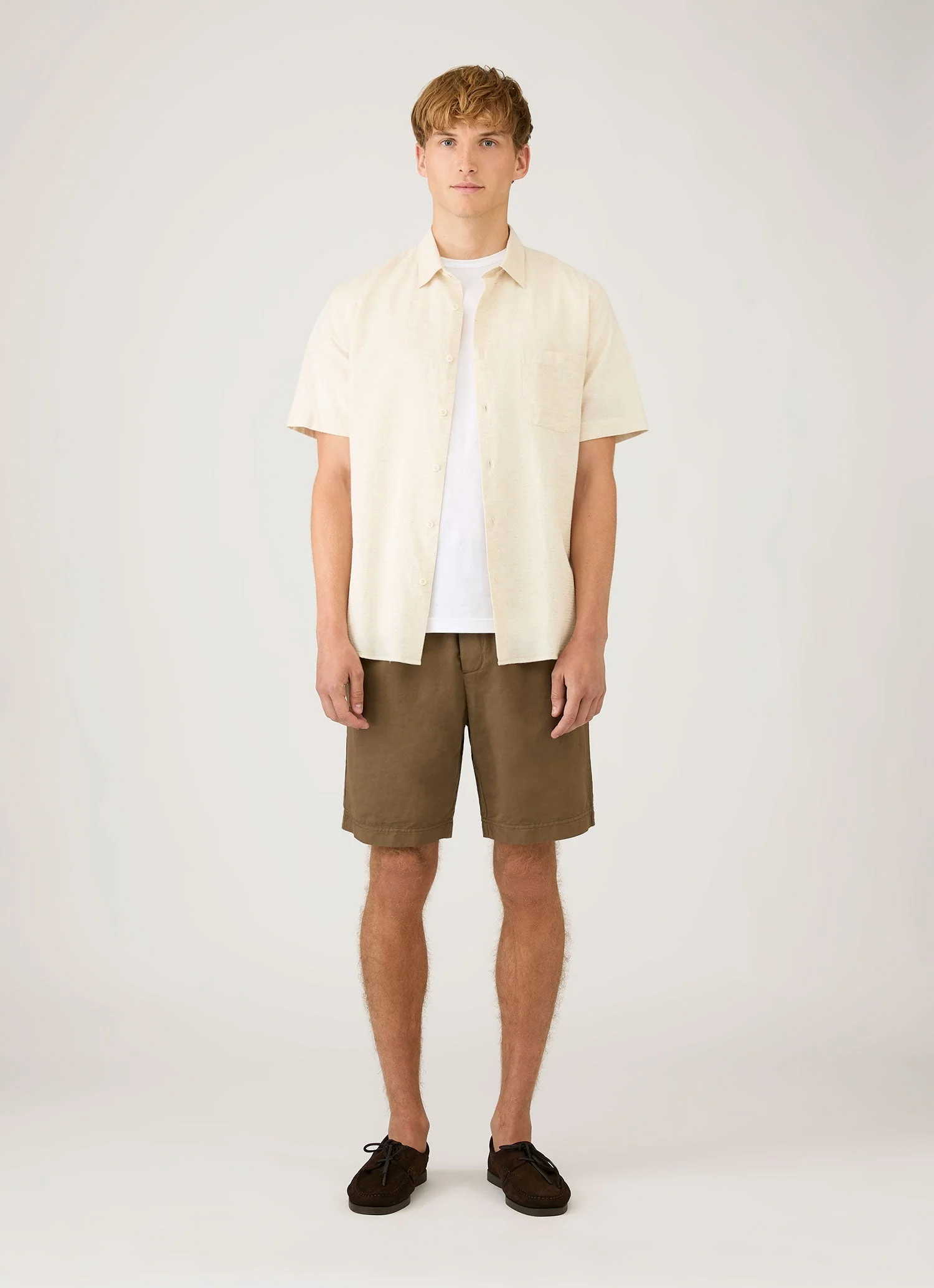 Men's Short Sleeve Cotton Linen Shirt in Ecru - Image 3