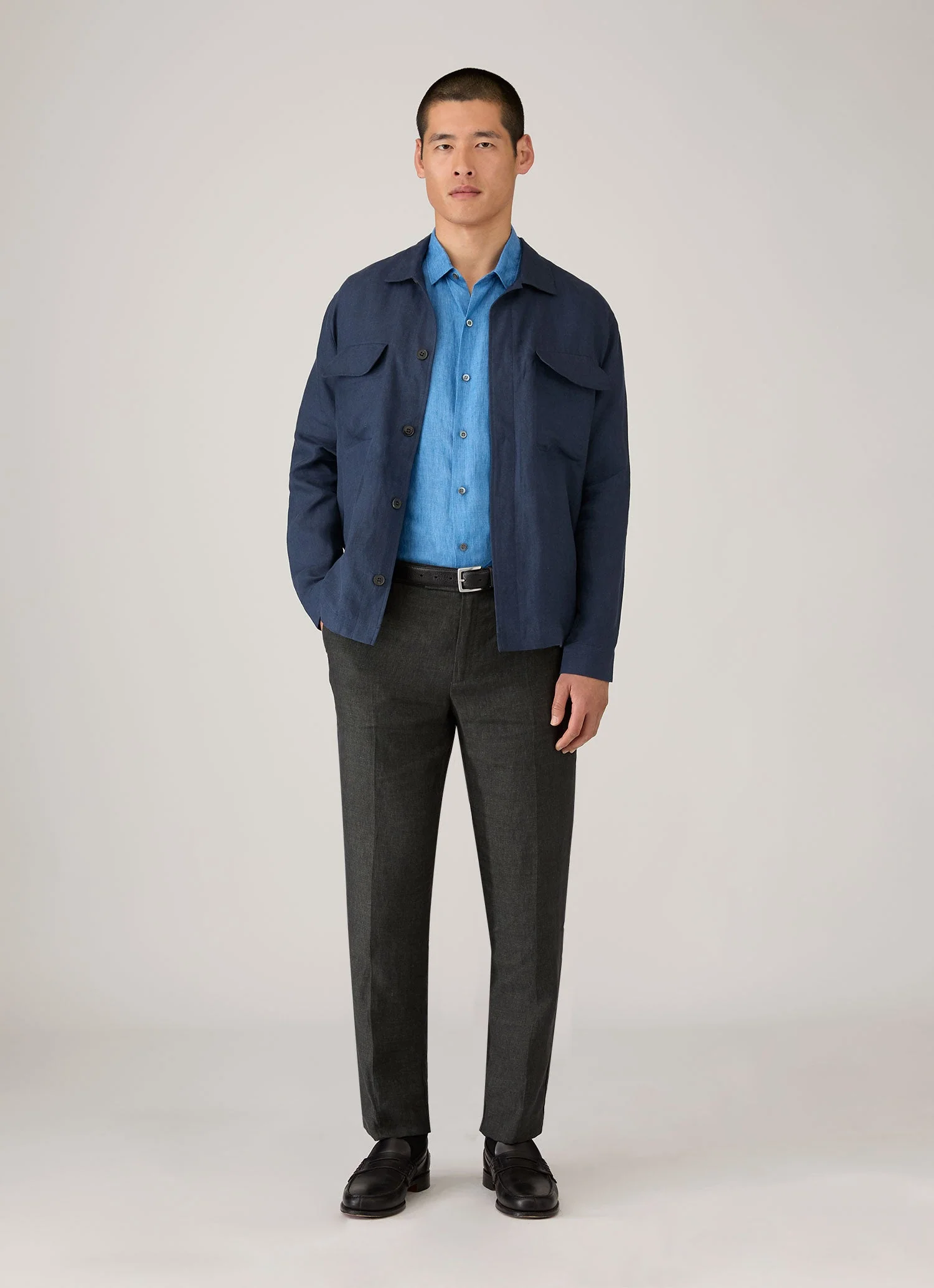 Men's Short Sleeve Linen Shirt in Cool Blue - Image 3
