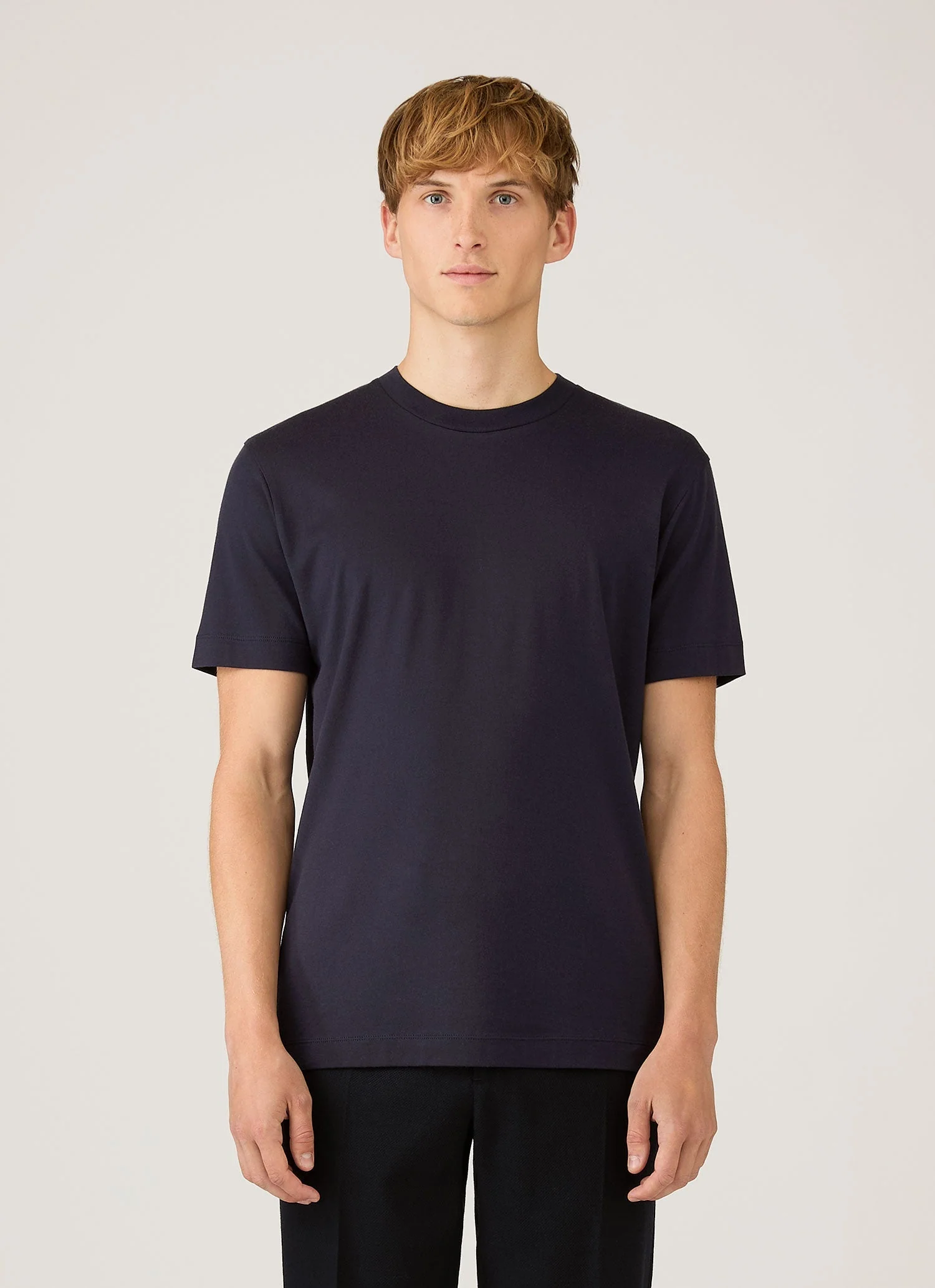 Men's Silk Cotton Cashmere T-shirt in Navy - Image 2
