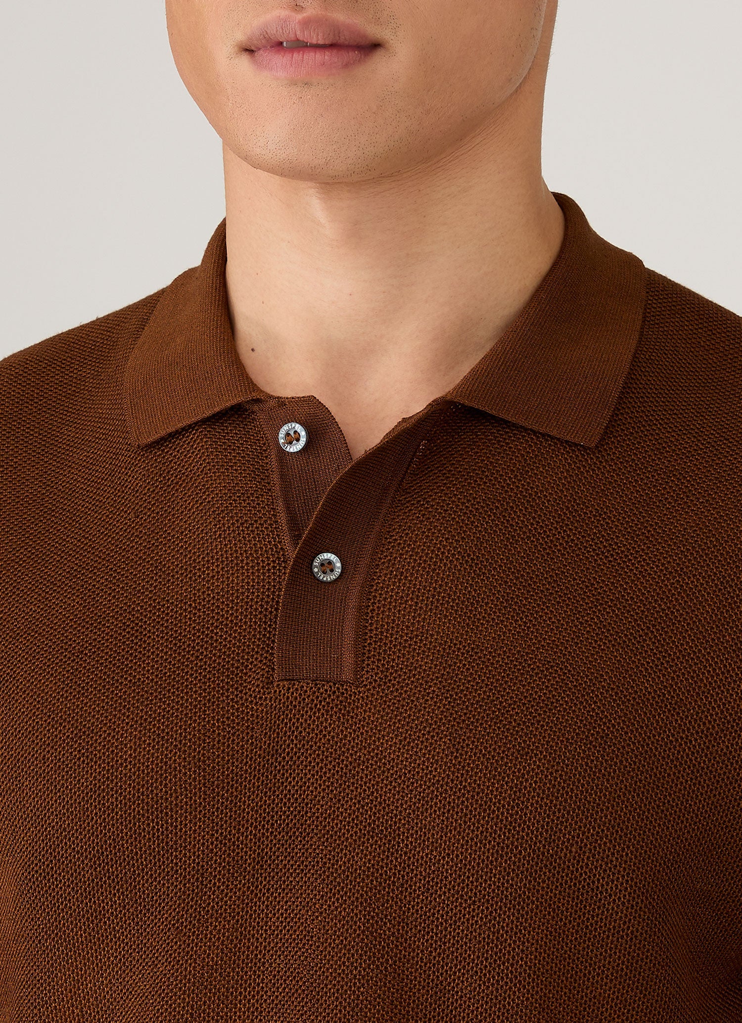 Men's Silk Linen Honeycomb Polo in Bronze - Image 6