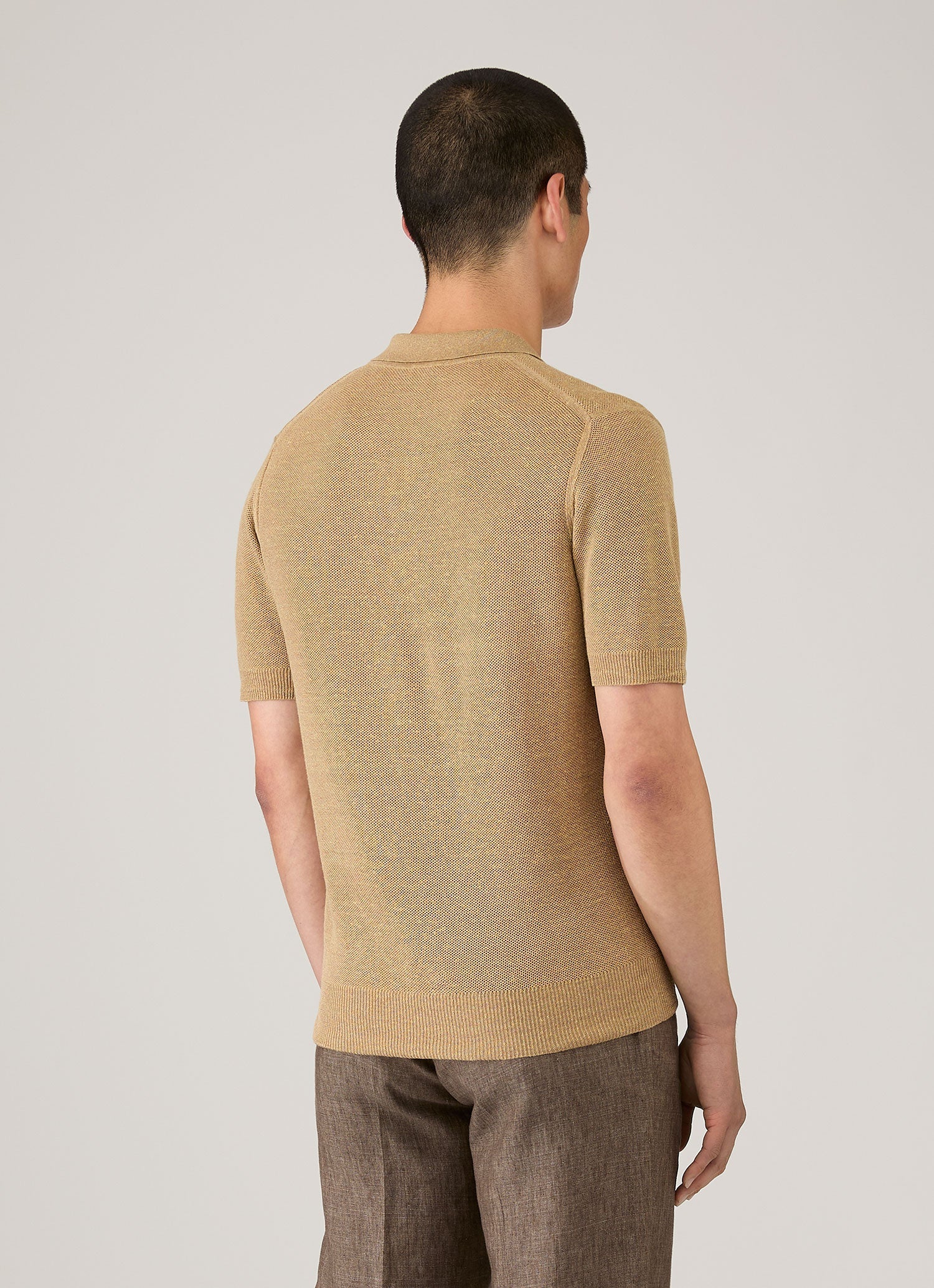 Men's Silk Linen Honeycomb Polo in Hazelwood - Image 5