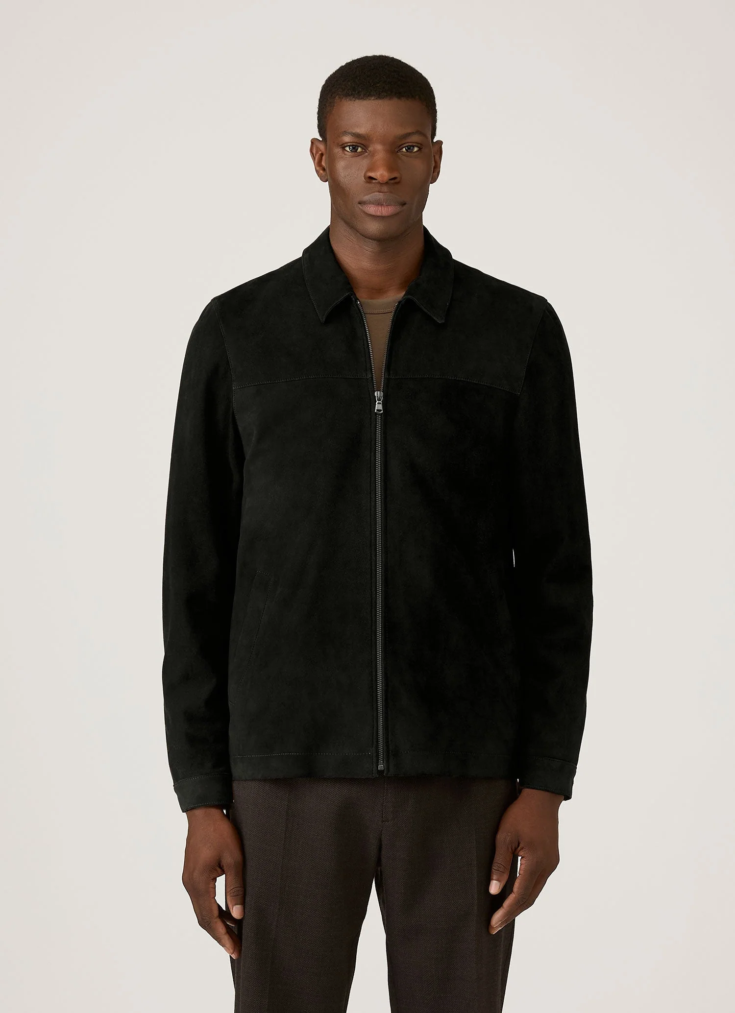 Men's Suede Harrington Jacket in Black - Image 2