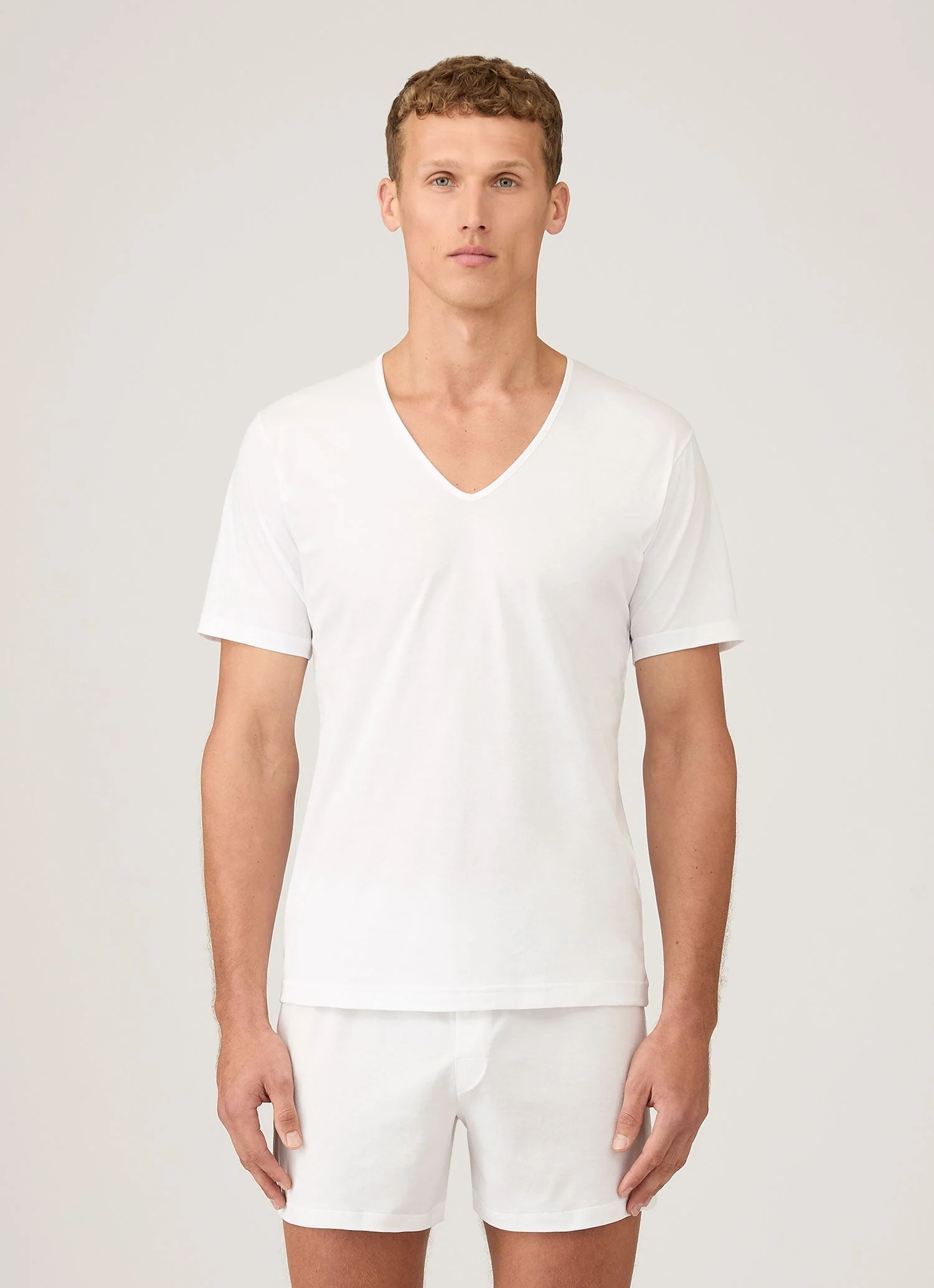 Men's Superfine Cotton V-neck Underwear T-shirt in White - Image 2