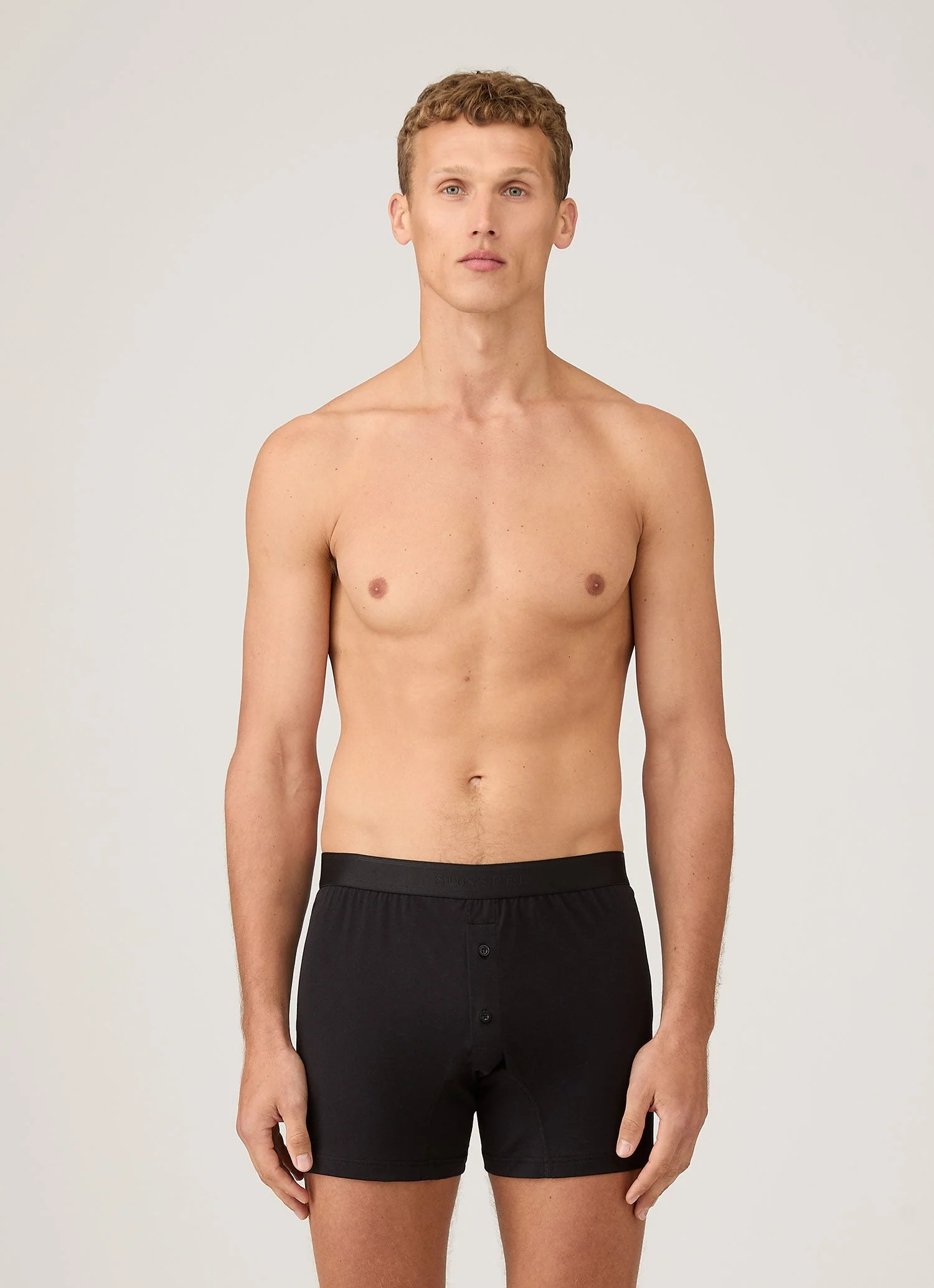Men's Superfine Cotton Two-Button Boxer Briefs in Black - Image 2