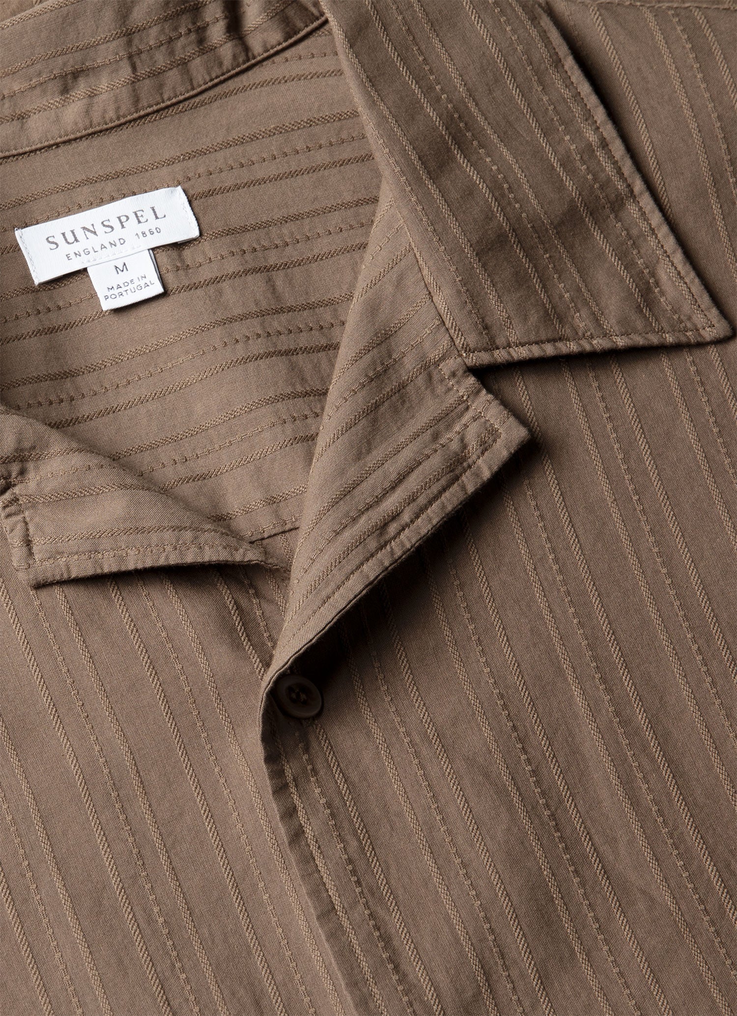 Men's Textured Stripe Camp Collar Shirt in Dark Cedar - Image 4