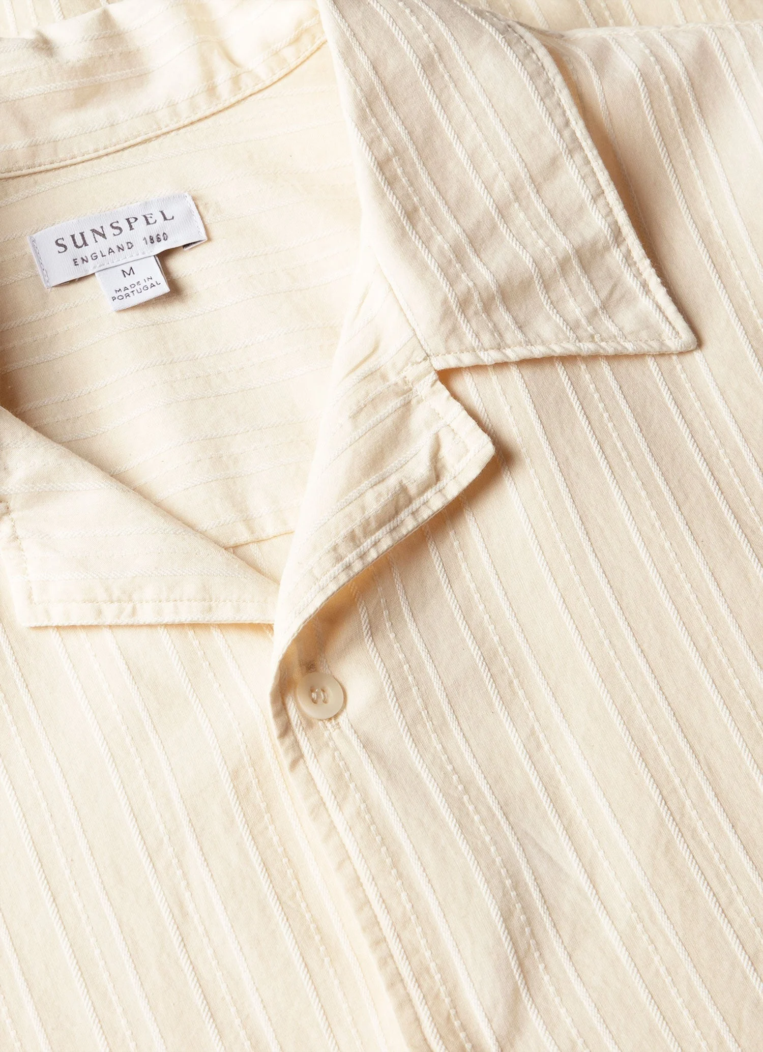 Men's Textured Stripe Camp Collar Shirt in Ecru - Image 4