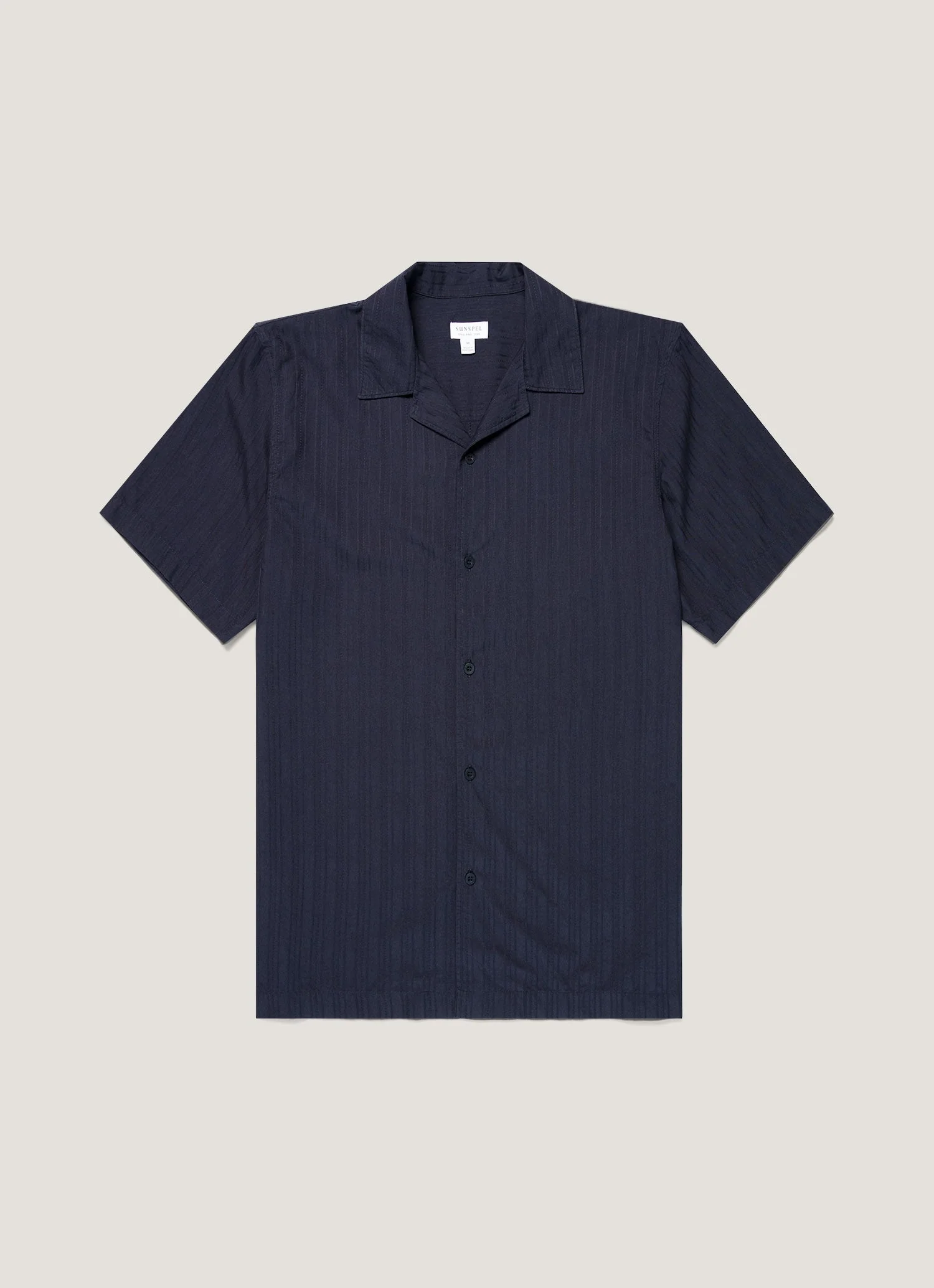 Men's Textured Stripe Camp Collar Shirt in Navy