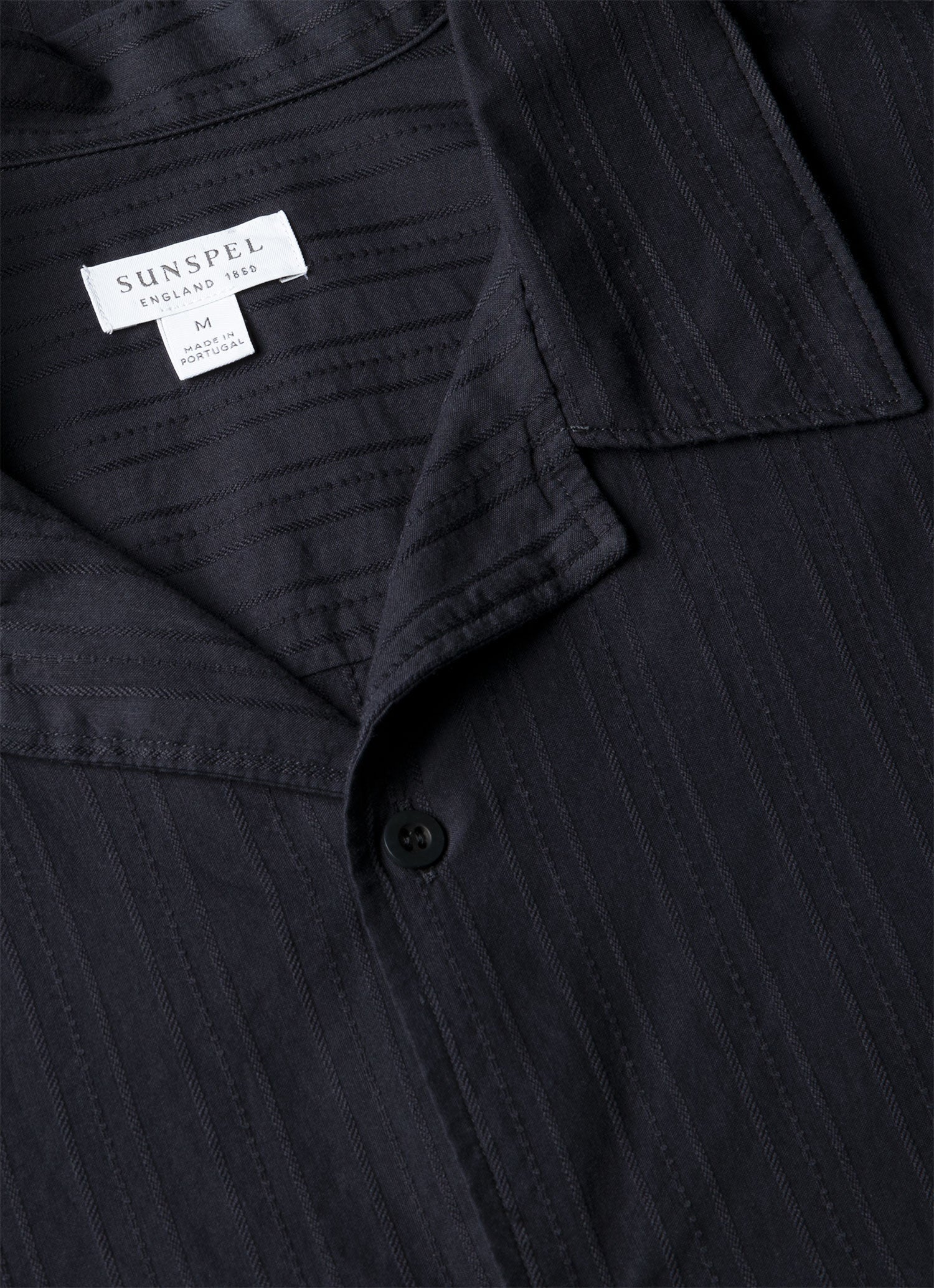Men's Textured Stripe Camp Collar Shirt in Navy - Image 4