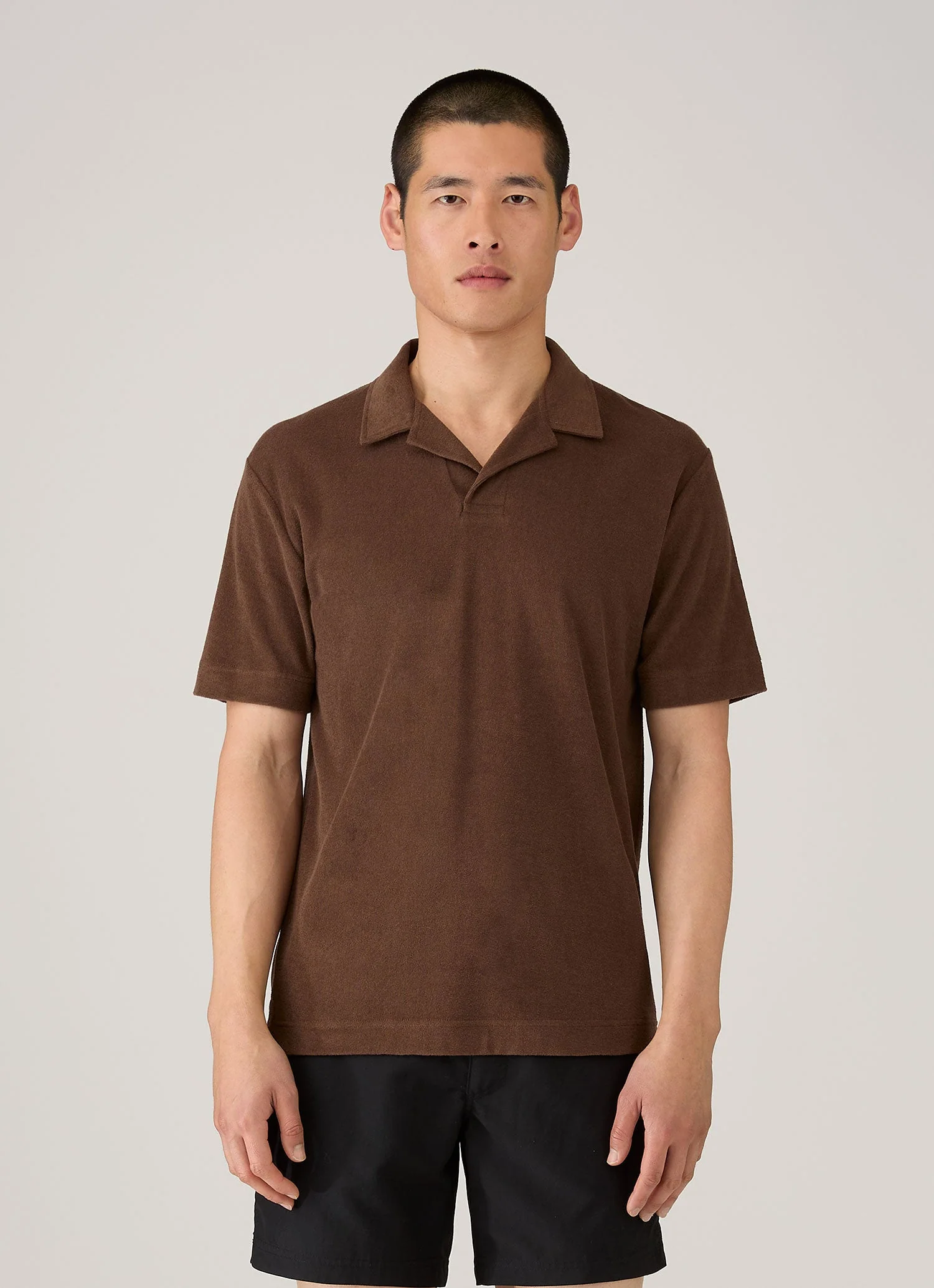 Men's Towelling Polo Shirt in Dark Walnut - Image 2