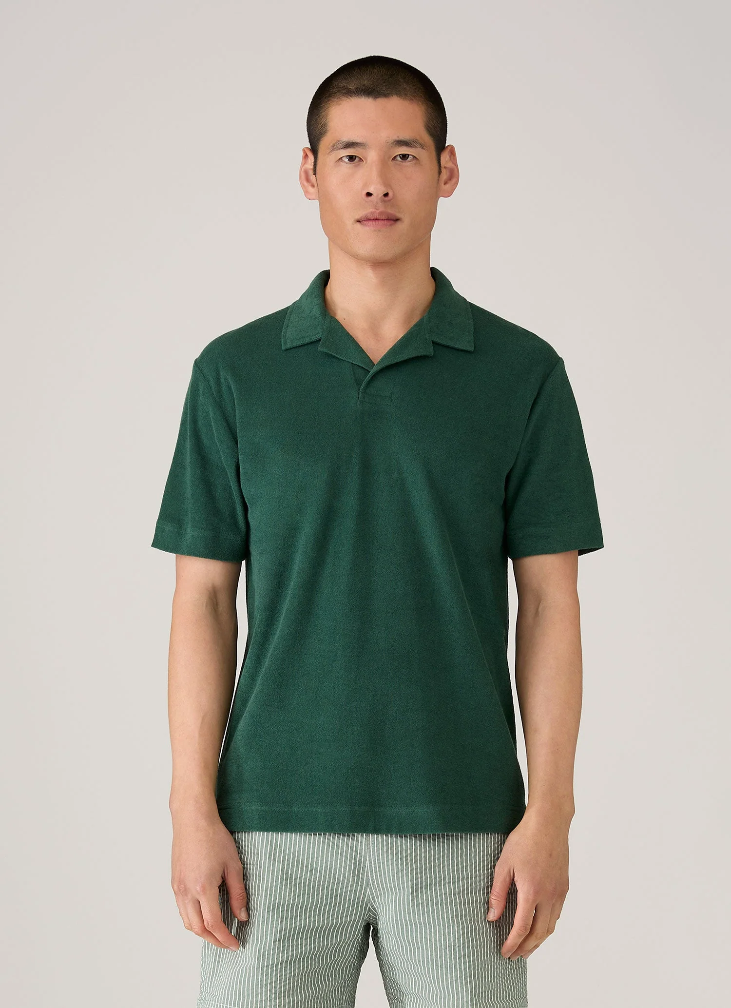 Men's Towelling Polo Shirt in Forest - Image 2